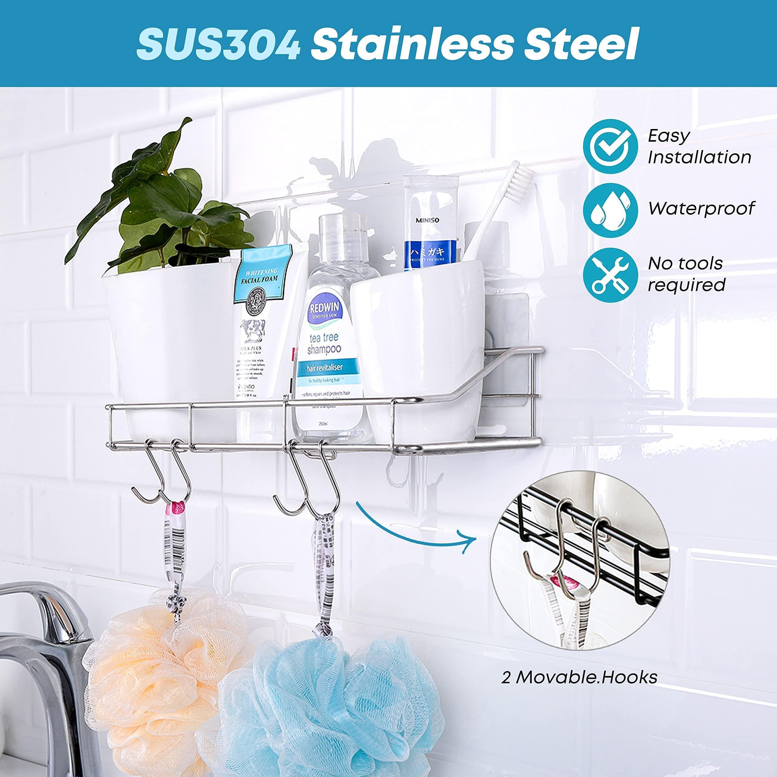 2 Pack Silver Adhesive Shower Caddy Shower Shelf Organizer for Bathroom Organization with Hooks SUS304 Stainless Steel 2 Pack Silver Adhesive Shower Caddy Shower Shelf Organizer for Bathroom Organization with Hooks SUS304 Stainless Steel