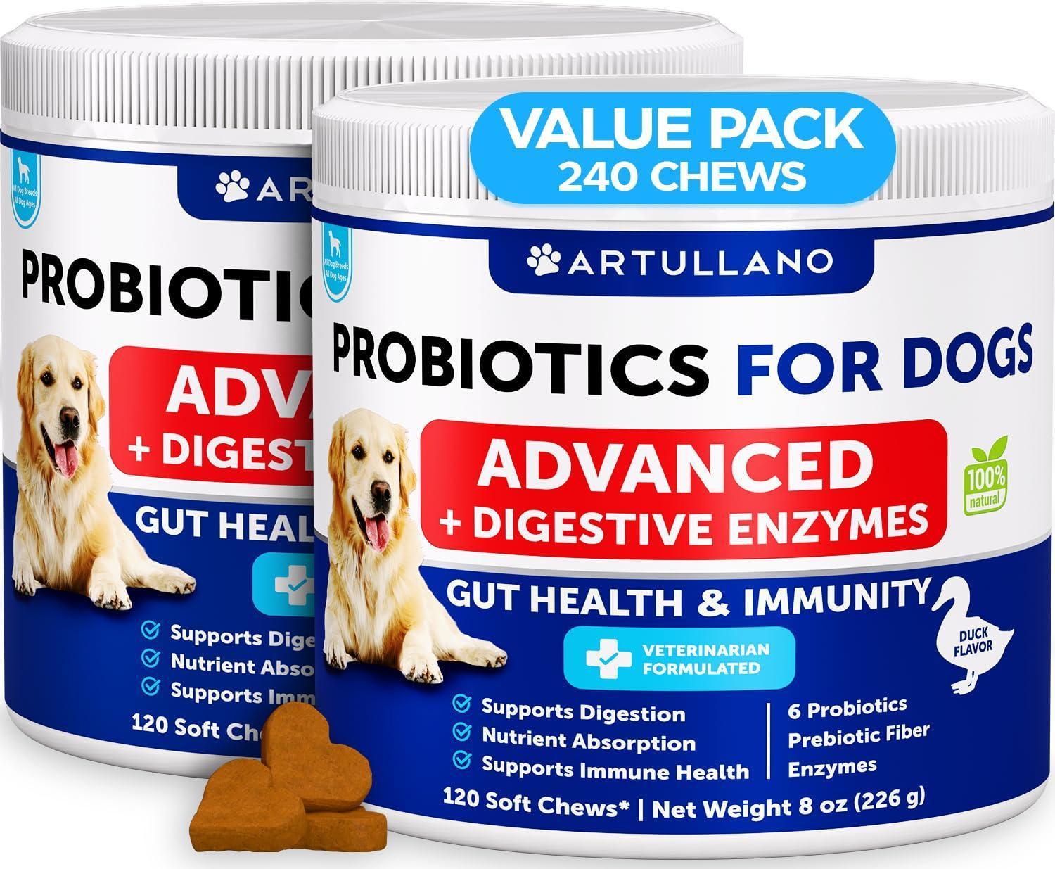 Probiotics for Dogs 240 Count 2-Pack Digestive Enzymes & Prebiotics Gut Health Probiotics for Dogs 240 Count 2-Pack Digestive Enzymes & Prebiotics Gut Health