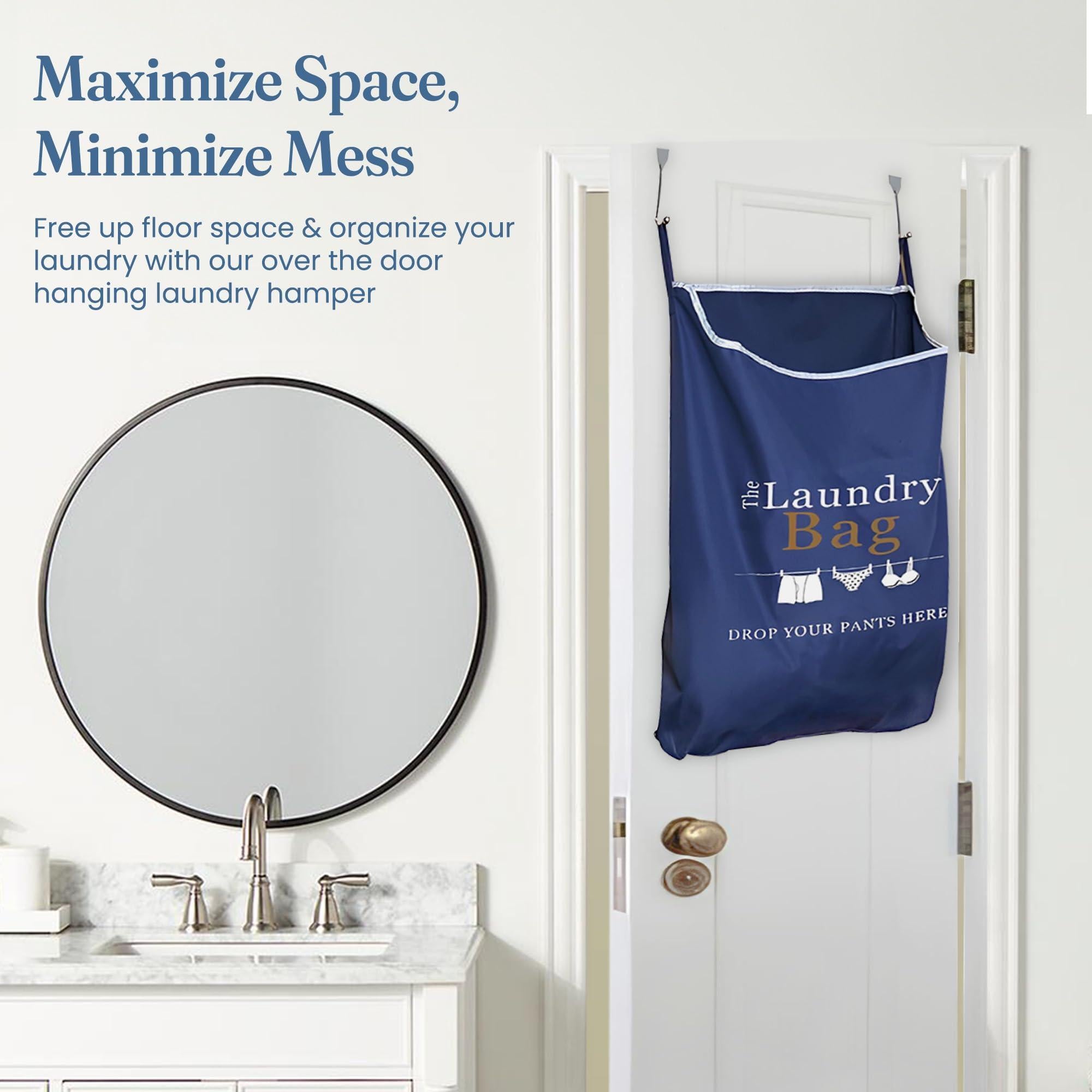 Fine Living Co. Large Hanging Laundry Hamper with Over Door Hooks & Adhesive Durable Space Saving Laundry Bag with Zipper and Wide Open Top Hanging Dorm Laundry Hamper (Navy Blue with Print XL) Fine Living Co. Large Hanging Laundry Hamper with Over Door Hooks & Adhesive Durable Space Saving Laundry Bag with Zipper and Wide Open Top Hanging Dorm Laundry Hamper (Navy Blue with Print XL)