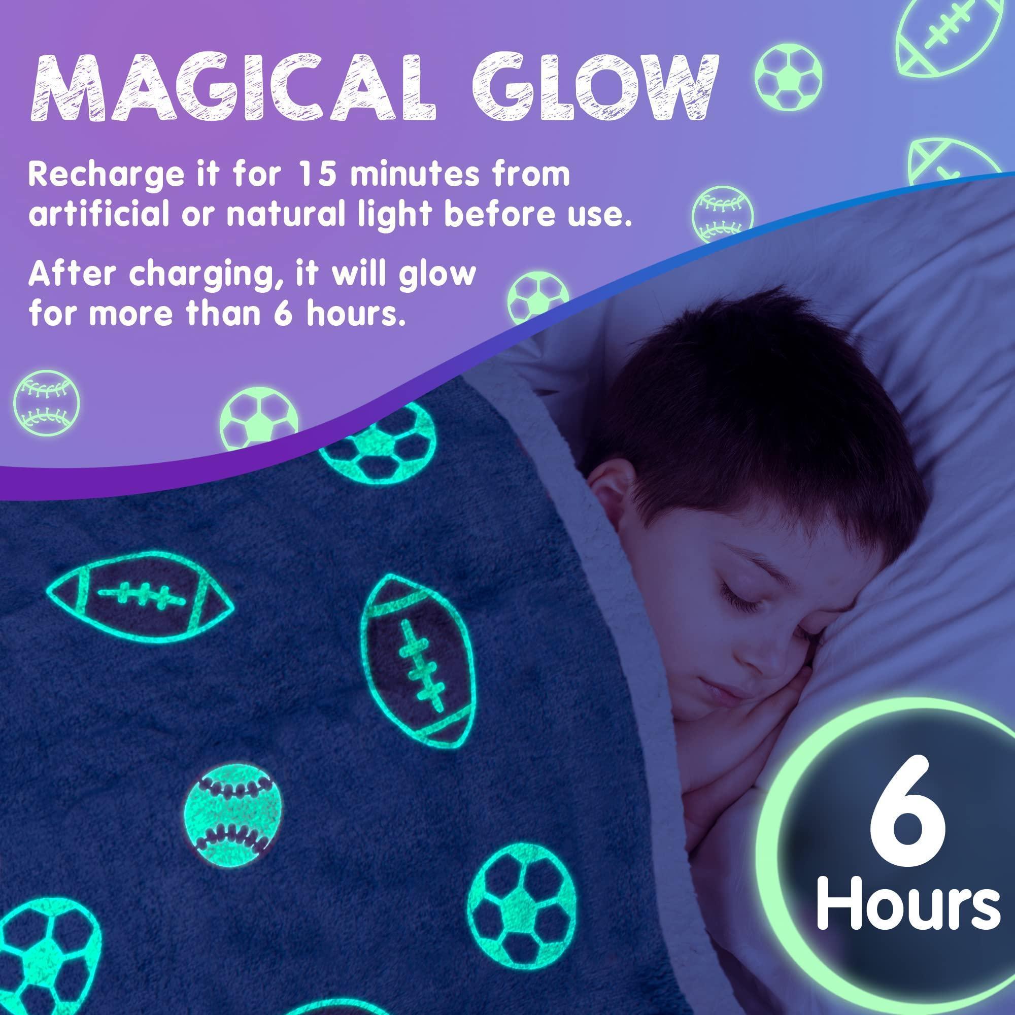 Glow in The Dark Blanket 6 Hours Glow 50 x 60 Inch Blue Flannel Fleece Blanket for Boys Two Sided Soccer Kids Blanket 6 Hours Glow in The Dark Blankets Glow in The Dark Blanket 6 Hours Glow 50 x 60 Inch Blue Flannel Fleece Blanket for Boys Two Sided Soccer Kids Blanket 6 Hours Glow in The Dark Blankets