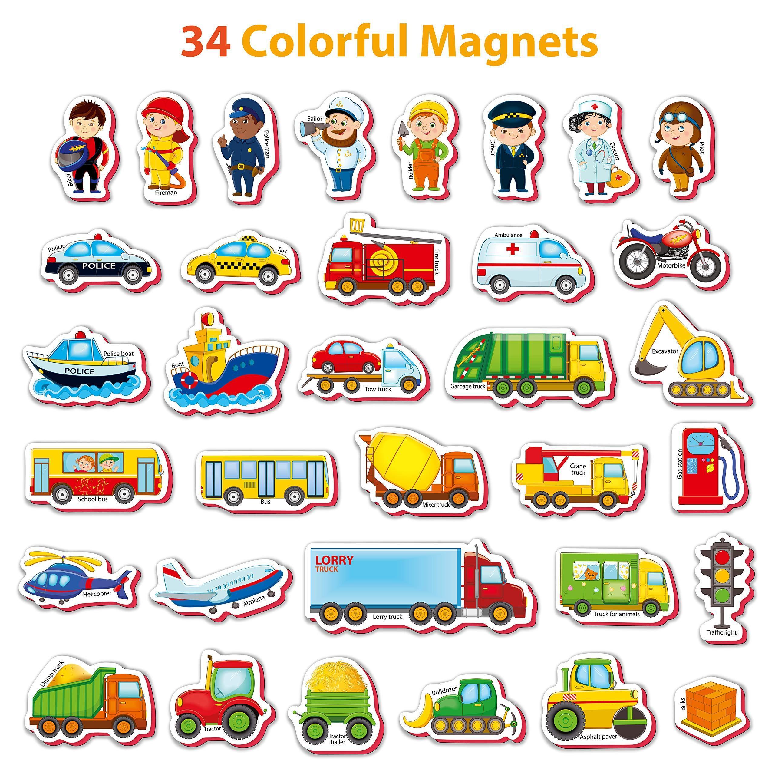 34 Foam Fridge Magnets for Toddlers 3 years Vehicles and Professions Magnets 34 Foam Fridge Magnets for Toddlers 3 years Vehicles and Professions Magnets