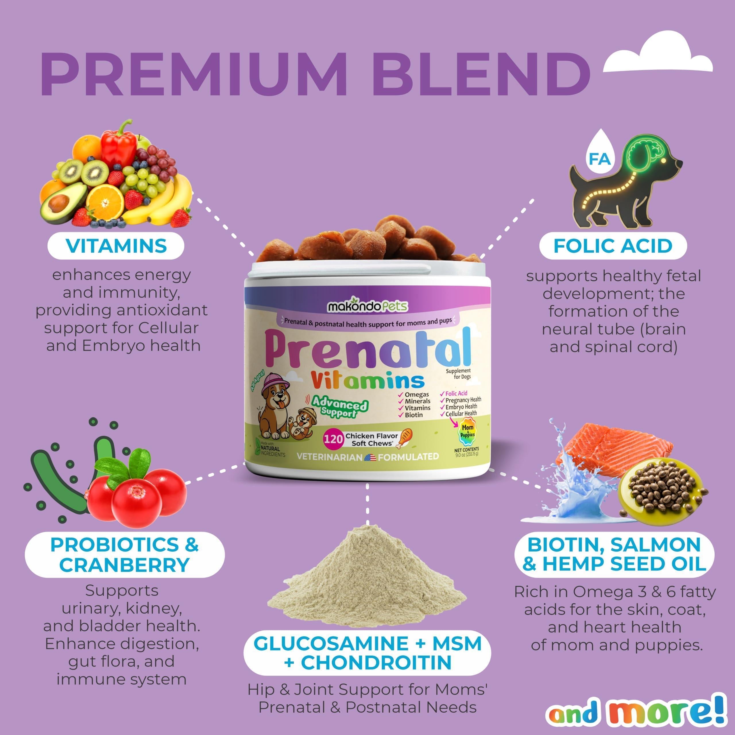 Dog Prenatal Vitamins 120 Soft Chews Folic Acid Zinc B-Complex DHA & EPA Dog Prenatal Vitamins 120 Soft Chews Folic Acid Zinc B-Complex DHA & EPA