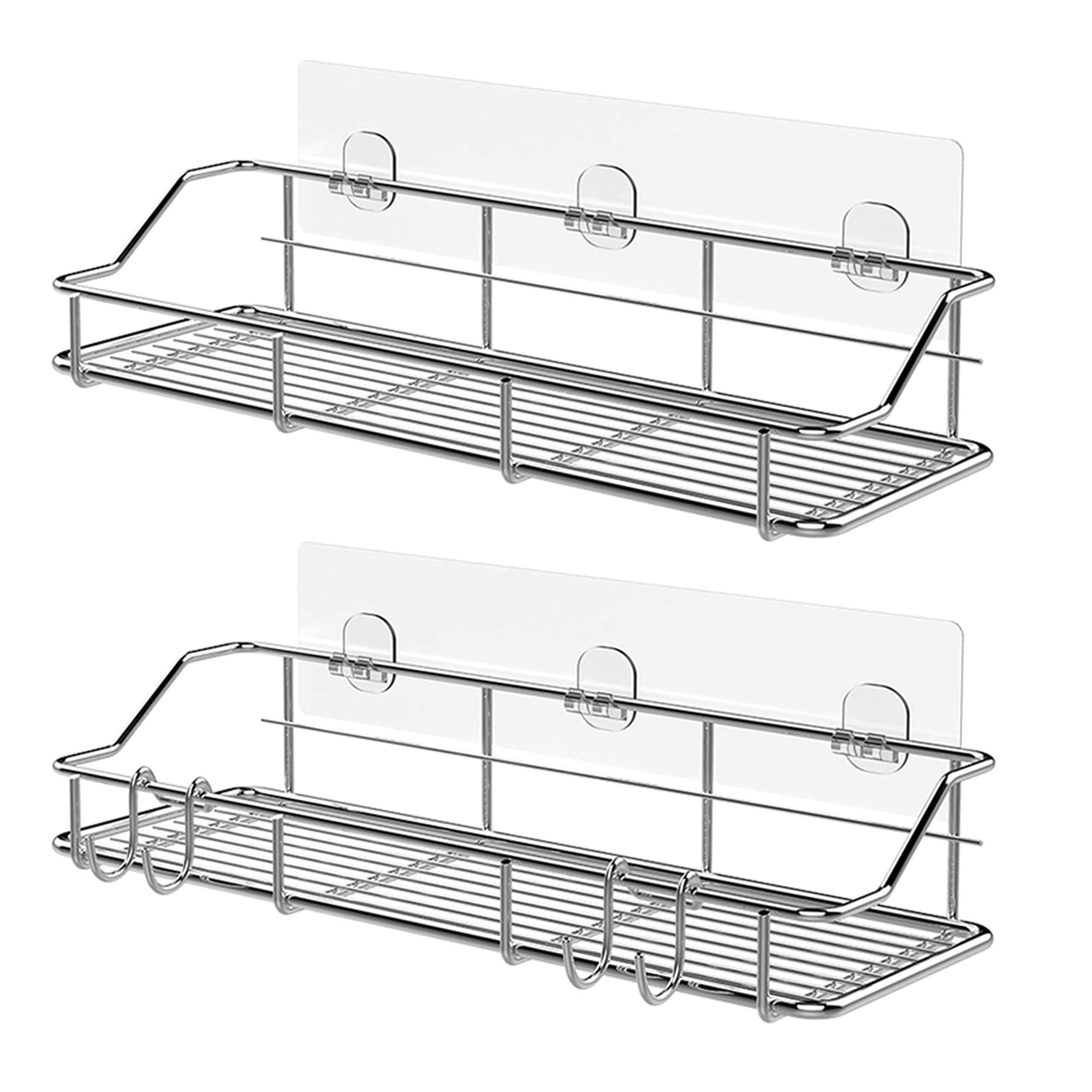 2 Pack Silver Adhesive Shower Caddy Shower Shelf Organizer for Bathroom Organization with Hooks SUS304 Stainless Steel 2 Pack Silver Adhesive Shower Caddy Shower Shelf Organizer for Bathroom Organization with Hooks SUS304 Stainless Steel