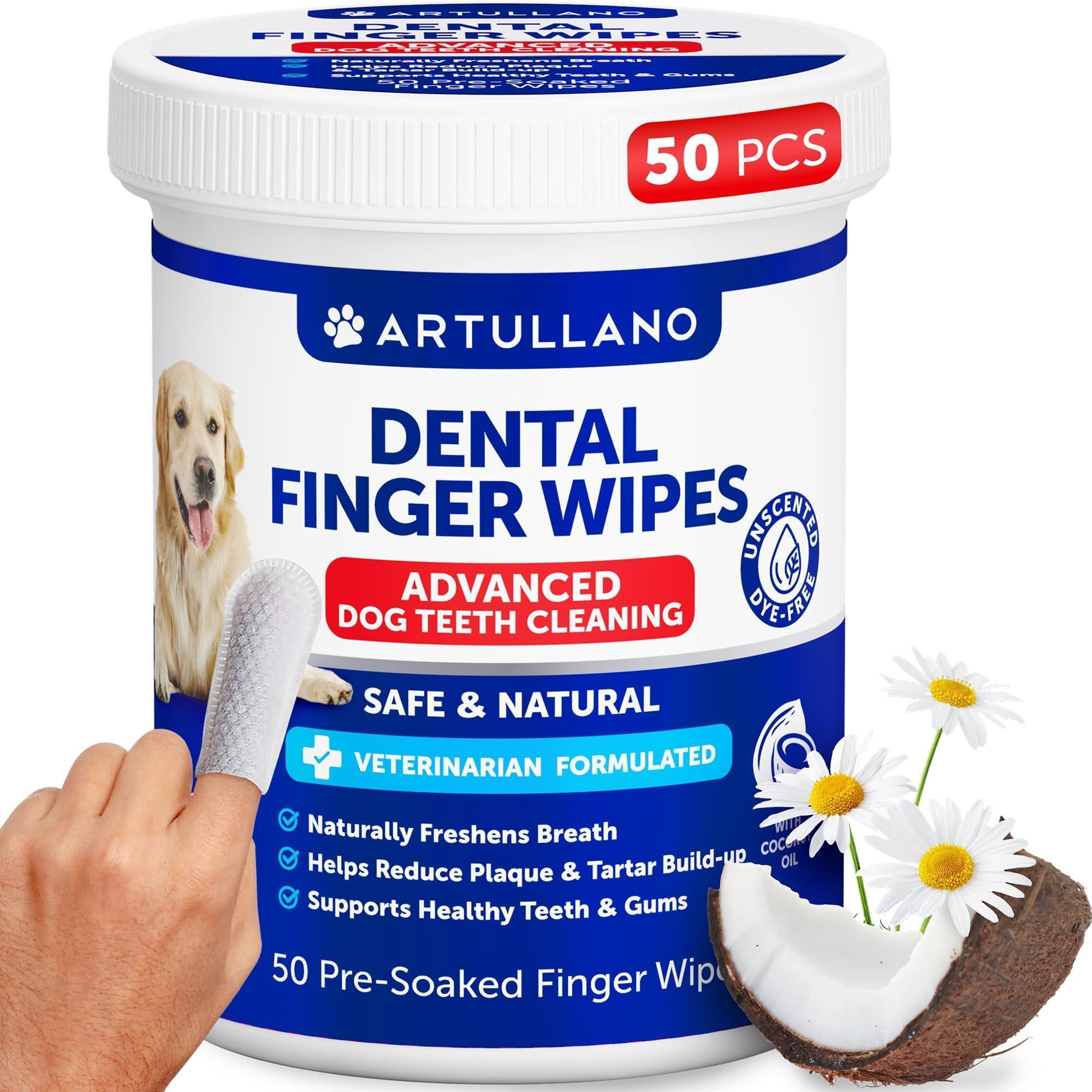 Dog Teeth Cleaning Finger Wipes 50 Count Disposable Plaque & Tartar Coconut Oil Dog Teeth Cleaning Finger Wipes 50 Count Disposable Plaque & Tartar Coconut Oil