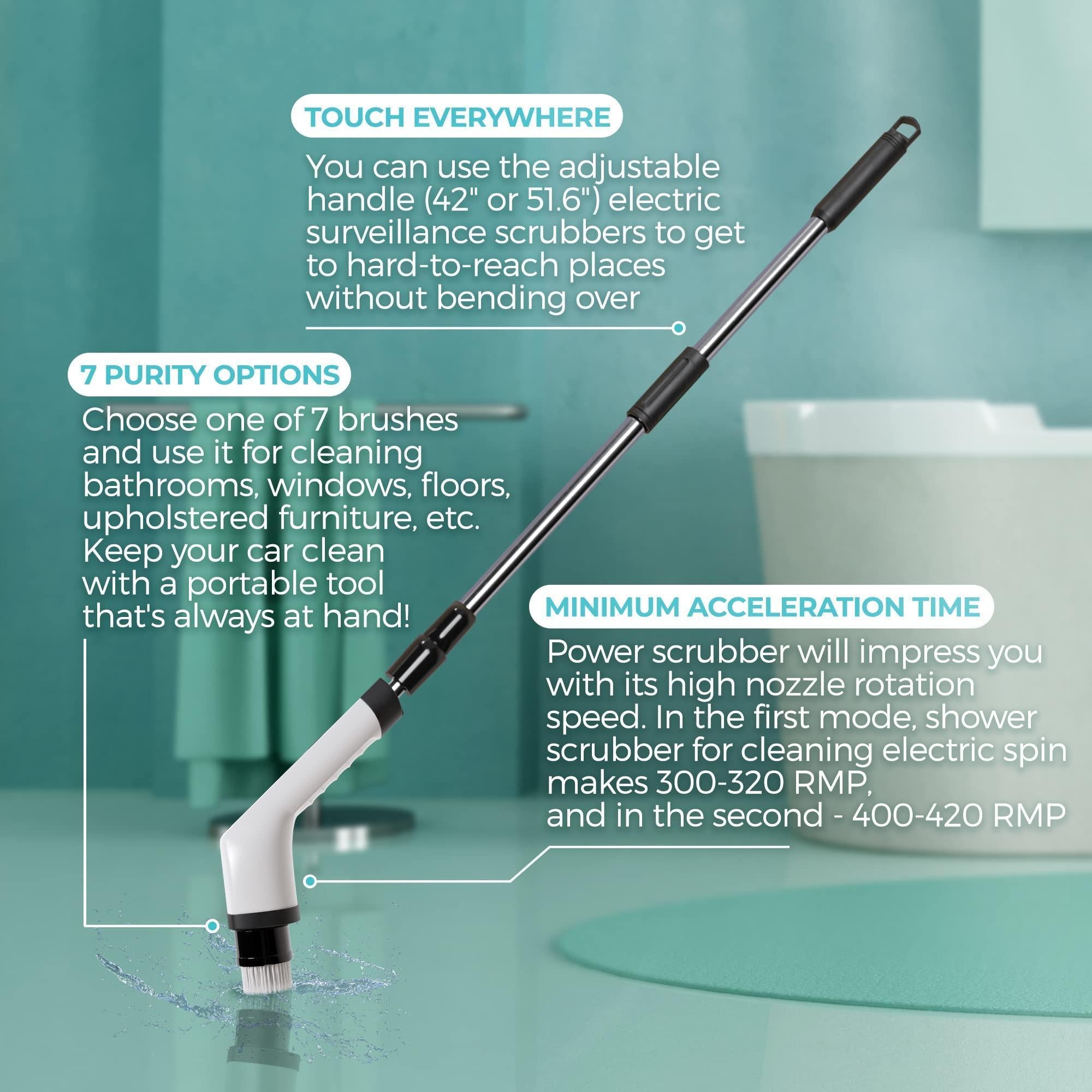 Portable Electric Spin Scrubber for Cleaning Bathroom Kitchen Car White 7 in 1 Portable Electric Spin Scrubber for Cleaning Bathroom Kitchen Car White 7 in 1