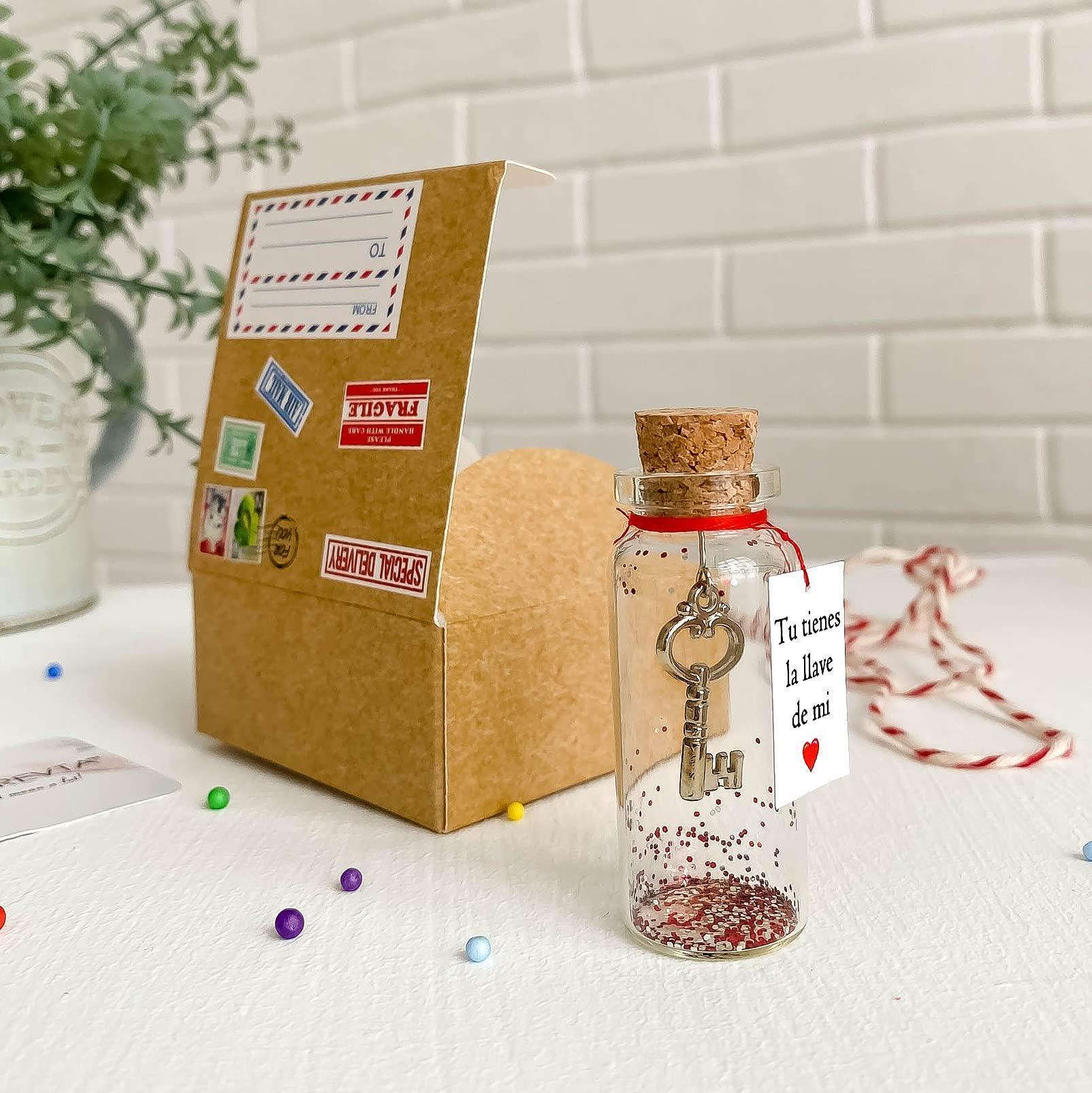 Mensaje romántico en una botella para regalar a tu novio o novia Tarro de los deseos con una tarjeta para tu esposo o esposa (bottle in cute craft paper box Tu tienes la llave de mi corazón) Mensaje romántico en una botella para regalar a tu novio o novia Tarro de los deseos con una tarjeta para tu esposo o esposa (bottle in cute craft paper box Tu tienes la llave de mi corazón)