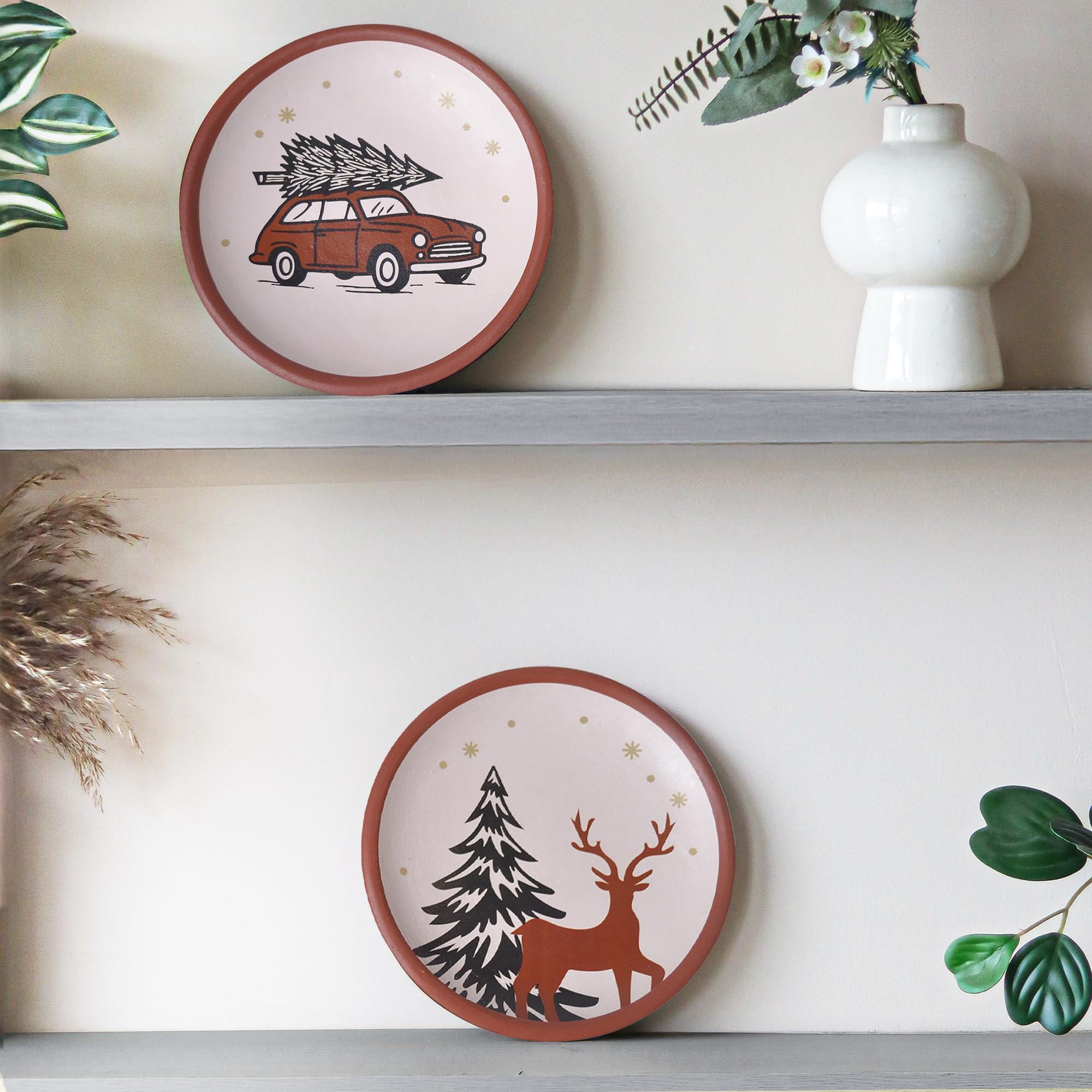 8 Inch Terracotta Winter Plates Set of 2 Ceramic Wall Hanging Clay Decorative Plates for Winter Decorations Round Wall Decor for Living Room & Kitchen 8 Inch Terracotta Winter Plates Set of 2 Ceramic Wall Hanging Clay Decorative Plates for Winter Decorations Round Wall Decor for Living Room & Kitchen