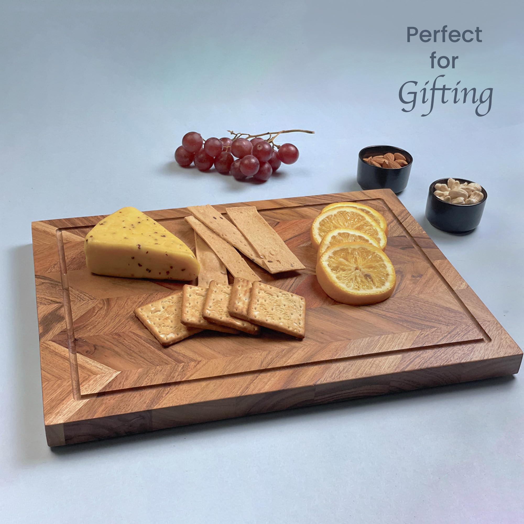The Fine Living Co. Large Cutting Board Acacia Wood Meat Chopping Board Butcher Block with Juice Groove Chevron Chequered Style 1 Thick & Food grade Serving Board 16 x12 The Fine Living Co. Large Cutting Board Acacia Wood Meat Chopping Board Butcher Block with Juice Groove Chevron Chequered Style 1 Thick & Food grade Serving Board 16 x12