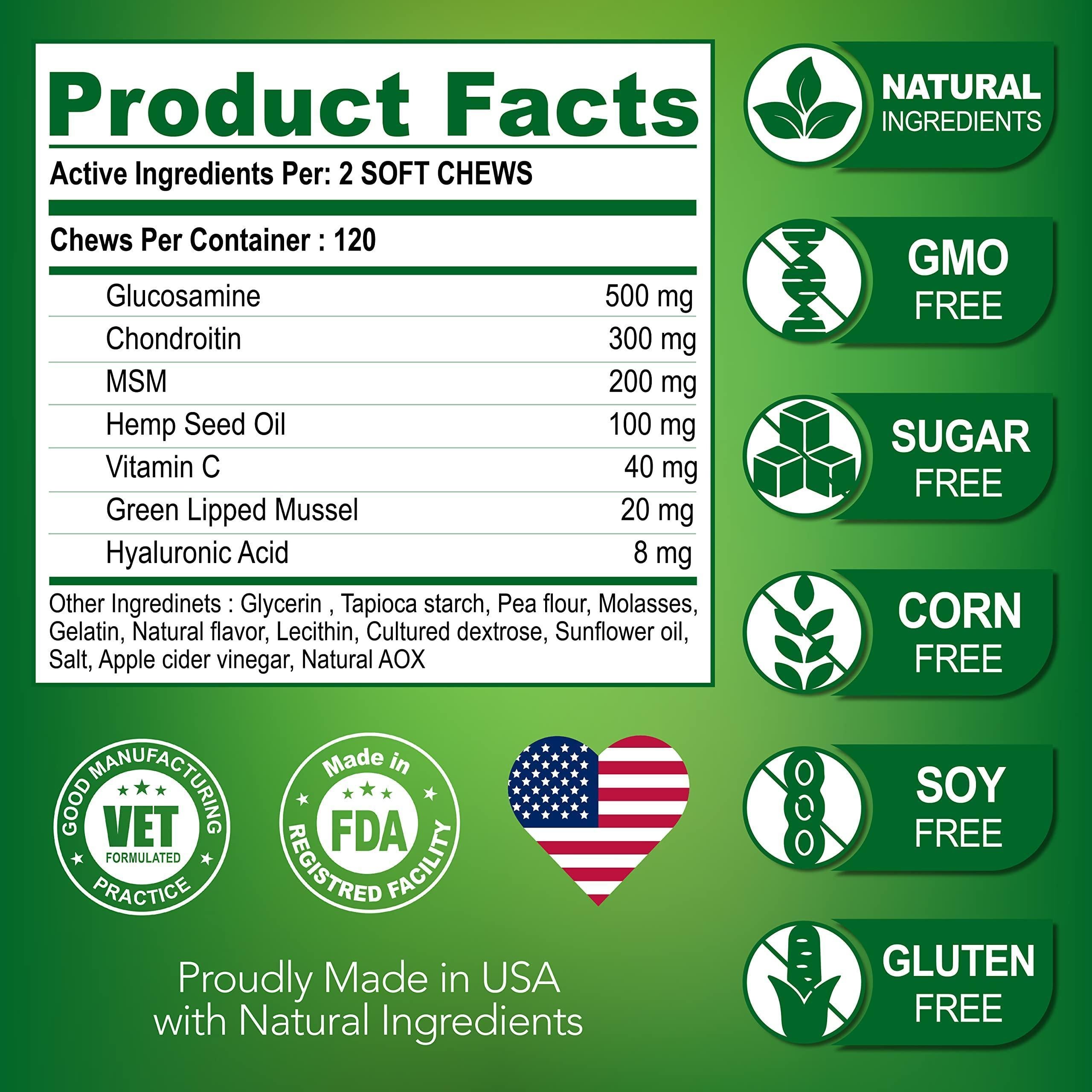 Hemp Hip & Joint Supplement for Dogs Glucosamine 120 Chews Hemp Hip & Joint Supplement for Dogs Glucosamine 120 Chews