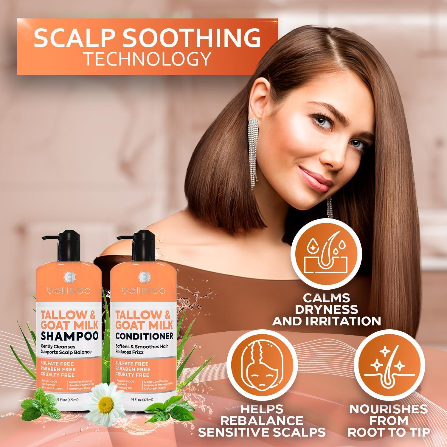 Beef Tallow Shampoo and Conditioner Set with Goat Milk 16.9 Fl Oz Pack of 2 Sulfate Free Moisture for Women Men For Dry Itchy Scalp Hydrating Thickening Volume Care for Thinning Hair Beef Tallow Shampoo and Conditioner Set with Goat Milk 16.9 Fl Oz Pack of 2 Sulfate Free Moisture for Women Men For Dry Itchy Scalp Hydrating Thickening Volume Care for Thinning Hair