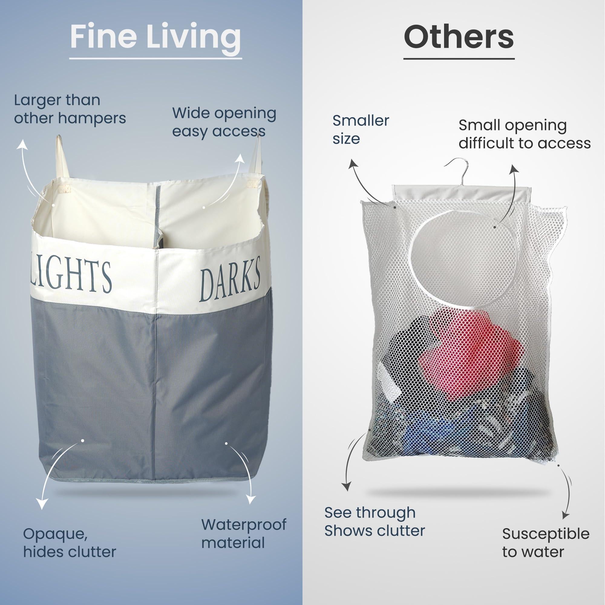 The Fine Living Co. X Large Two Compartments Hanging Laundry Hamper with Over Door Hooks Durable Space Saving Laundry Bag Storage with Bottom Zipper Wide Open Top Dark Light Compartment(25 x10 x31 ) The Fine Living Co. X Large Two Compartments Hanging Laundry Hamper with Over Door Hooks Durable Space Saving Laundry Bag Storage with Bottom Zipper Wide Open Top Dark Light Compartment(25 x10 x31 )