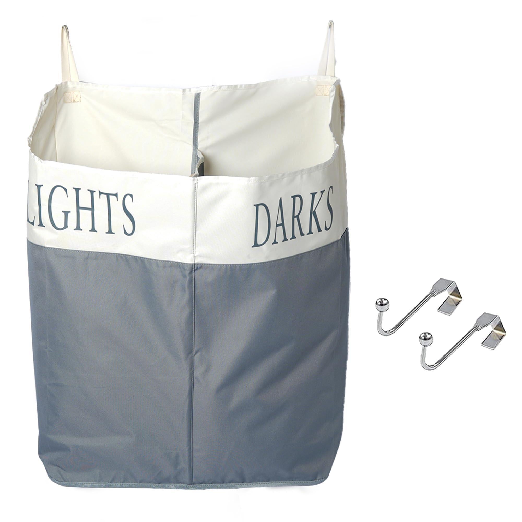 The Fine Living Co. X Large Two Compartments Hanging Laundry Hamper with Over Door Hooks Durable Space Saving Laundry Bag Storage with Bottom Zipper Wide Open Top Dark Light Compartment(25 x10 x31 ) The Fine Living Co. X Large Two Compartments Hanging Laundry Hamper with Over Door Hooks Durable Space Saving Laundry Bag Storage with Bottom Zipper Wide Open Top Dark Light Compartment(25 x10 x31 )