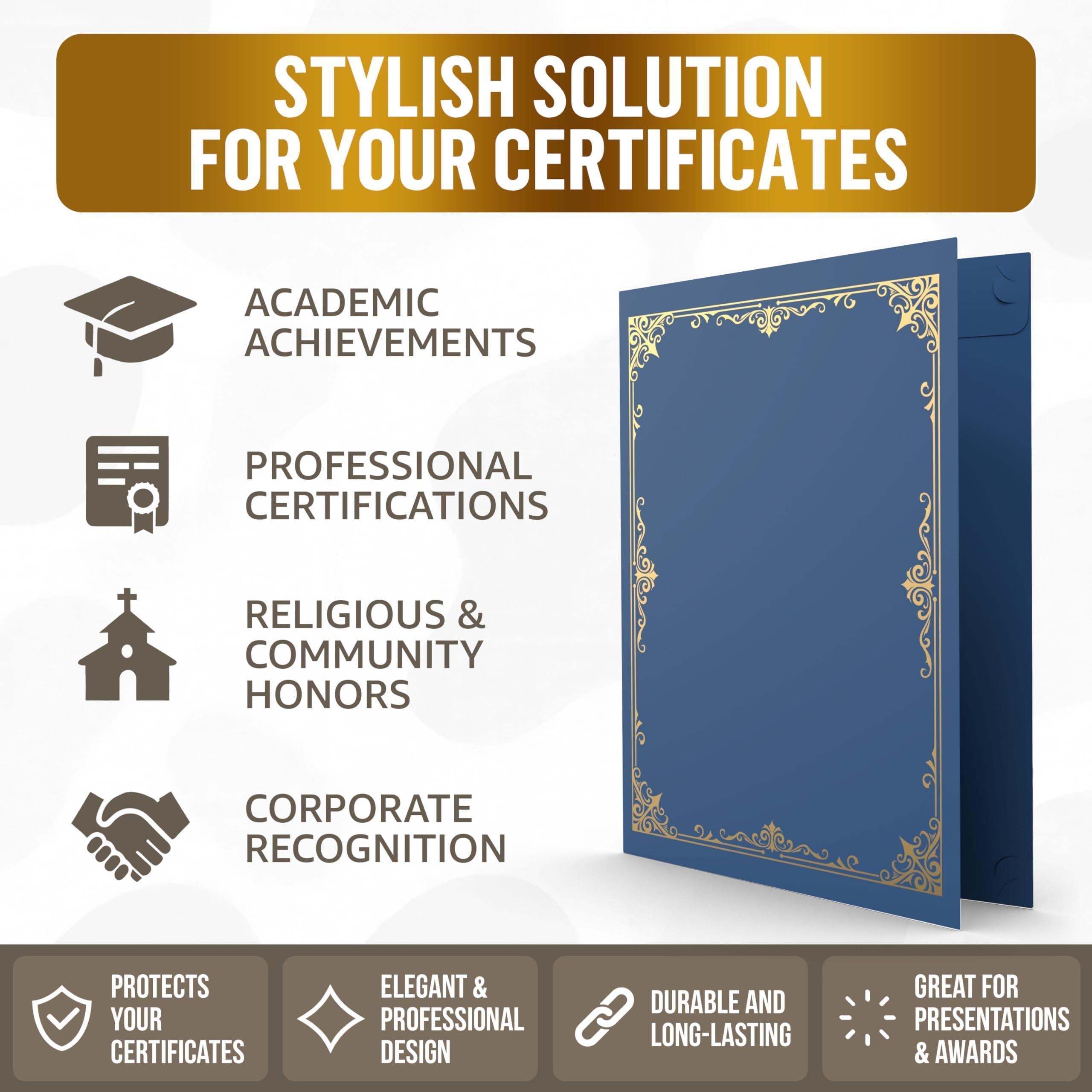 50 Pack Premium Blue Certificate Holders 8.5 x 11 inch Heavyweight 300gsm Cardstock Diploma Holder & Certificate Folder Award Certificate Folders for Graduation with Gold Foil Diploma Cover 50 Pack Premium Blue Certificate Holders 8.5 x 11 inch Heavyweight 300gsm Cardstock Diploma Holder & Certificate Folder Award Certificate Folders for Graduation with Gold Foil Diploma Cover