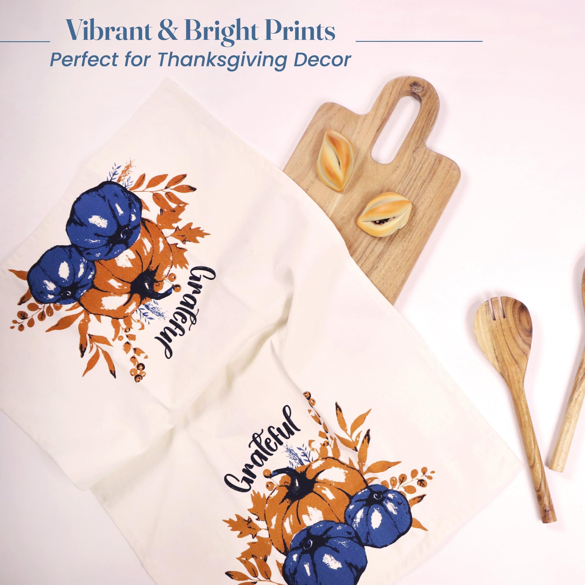 Set of 2 Grateful l Printed Dish Towels Hand Towels Boho Tea Towels Multifunctional Stylish Absorbent Quick Dry Soft 18 x28 100% Cotton Blue & Orange Set of 2 Grateful l Printed Dish Towels Hand Towels Boho Tea Towels Multifunctional Stylish Absorbent Quick Dry Soft 18 x28 100% Cotton Blue & Orange