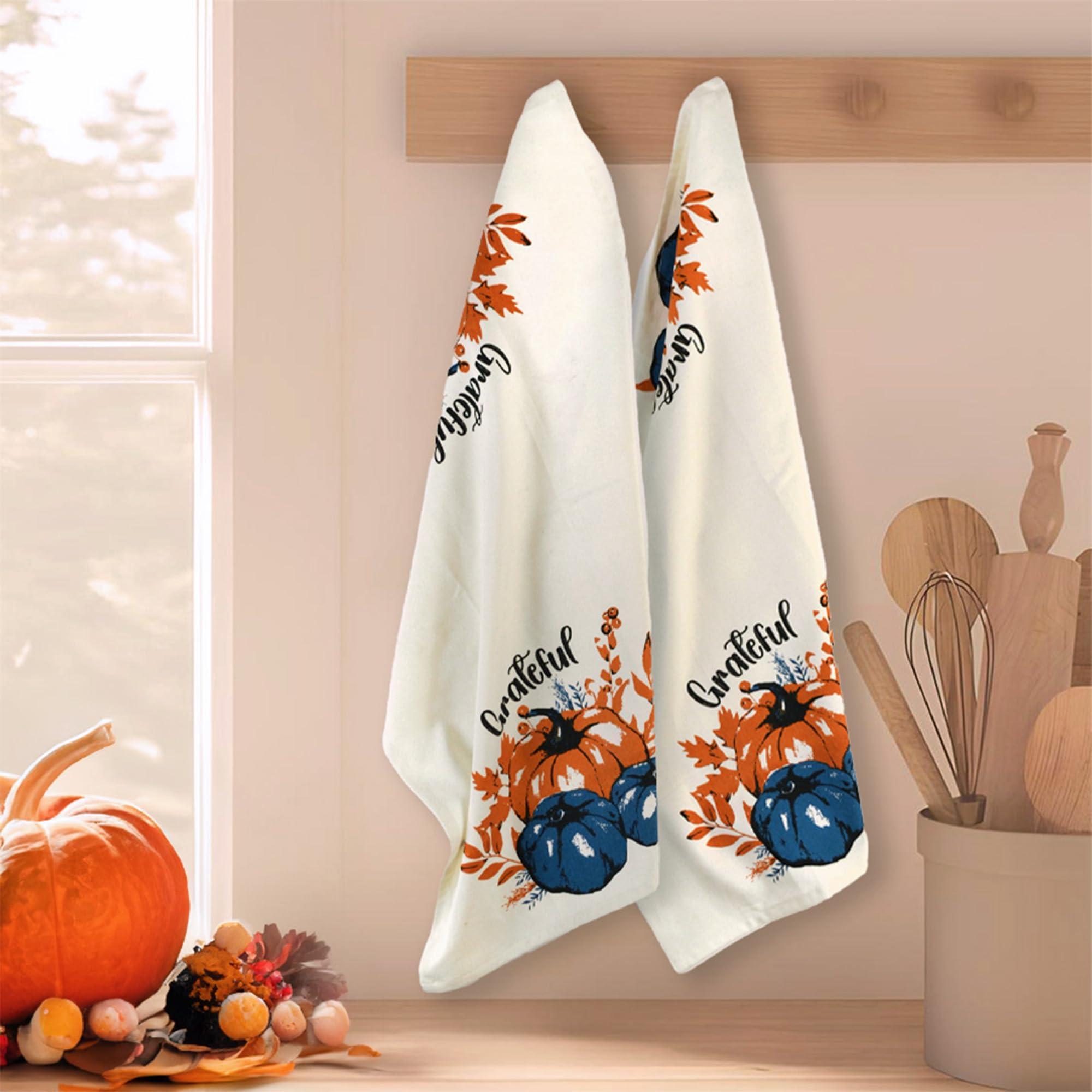 Set of 2 Grateful l Printed Dish Towels Hand Towels Boho Tea Towels Multifunctional Stylish Absorbent Quick Dry Soft 18 x28 100% Cotton Blue & Orange Set of 2 Grateful l Printed Dish Towels Hand Towels Boho Tea Towels Multifunctional Stylish Absorbent Quick Dry Soft 18 x28 100% Cotton Blue & Orange