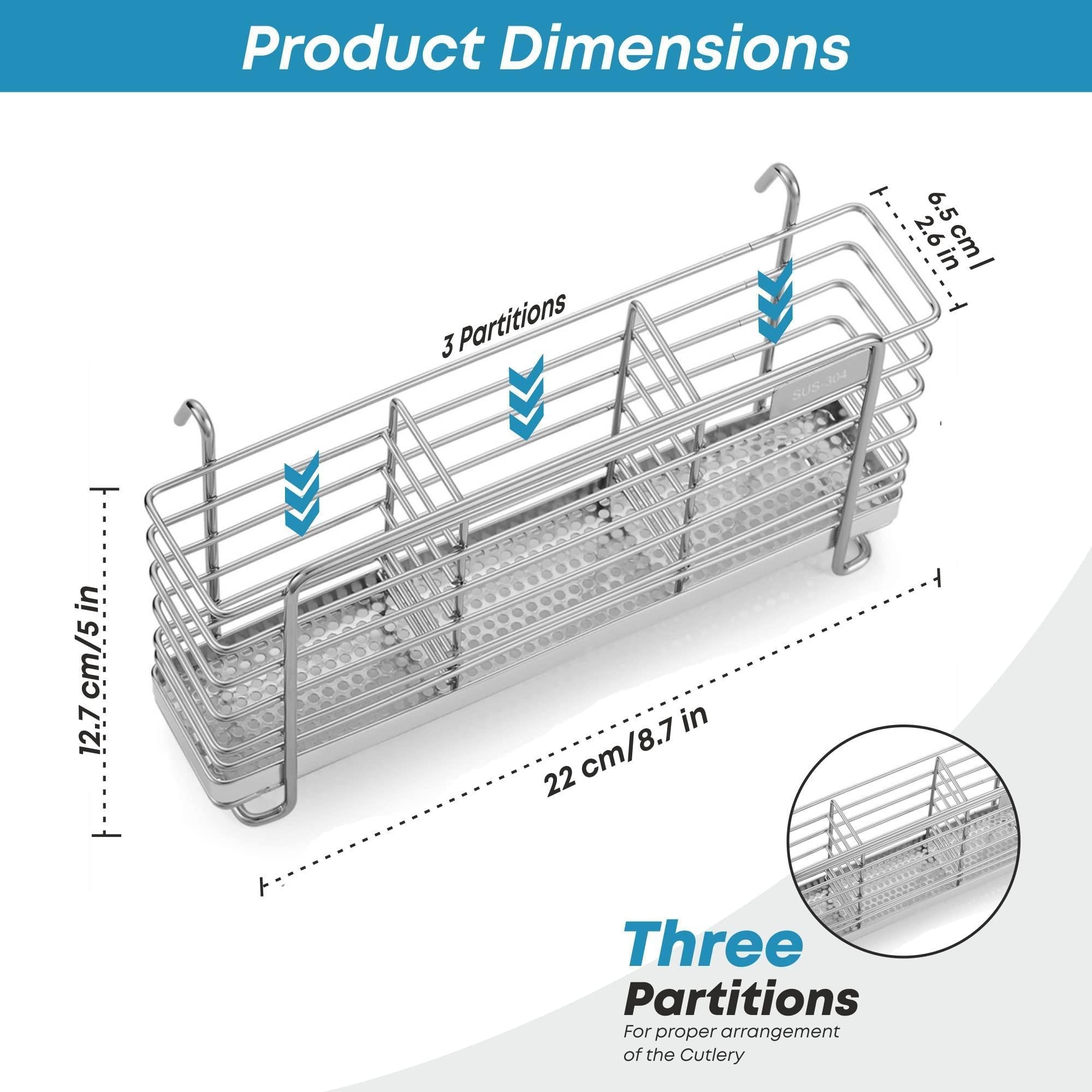 Sturdy 304 Stainless Steel Utensil Drying Rack Basket Holder with Hooks 3 Divided Compartments Rust Proof No Drilling Sturdy 304 Stainless Steel Utensil Drying Rack Basket Holder with Hooks 3 Divided Compartments Rust Proof No Drilling
