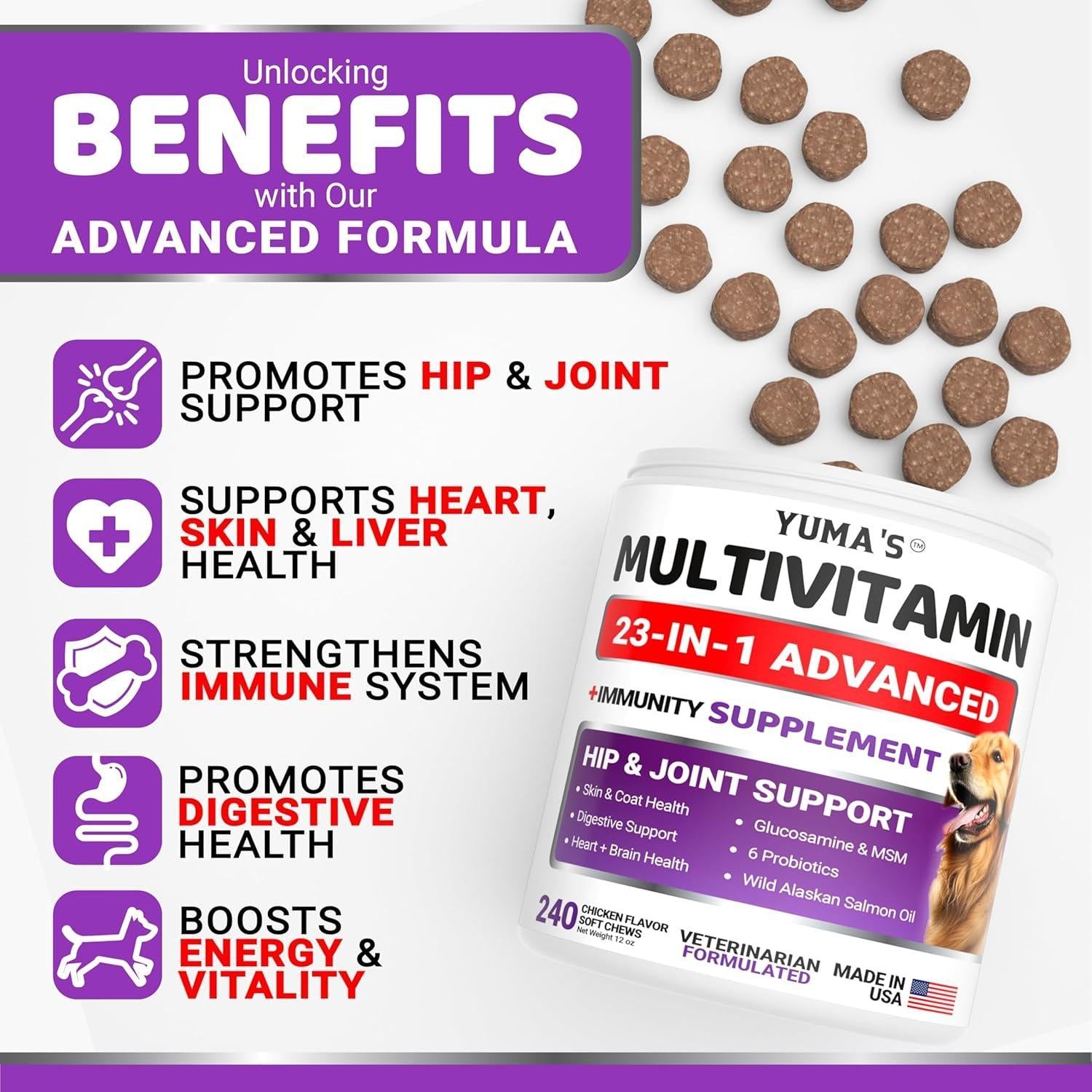 Dog Multivitamin Chews with Glucosamine 240 Count Hip & Joint Immune Support Dog Multivitamin Chews with Glucosamine 240 Count Hip & Joint Immune Support