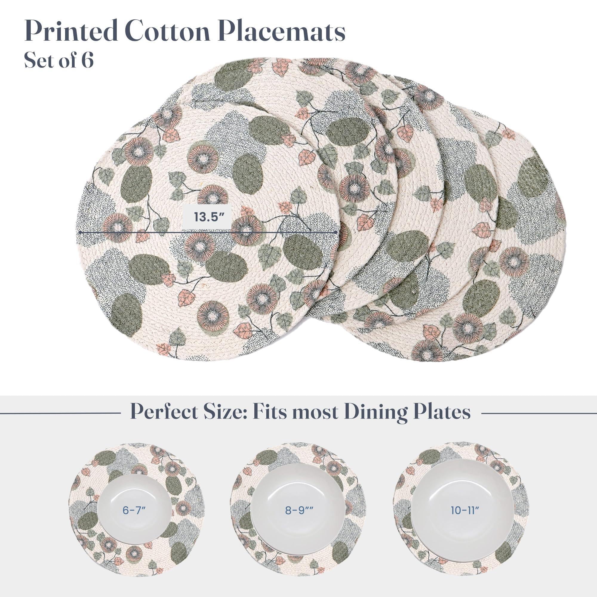 The Fine Living Co. Kiwi Printed Braided Cotton Placemats (Set of 6 13.5 Inches) Washable Anti Slip Heat Resistant Mats Boho Woven Round Table Mats for House Decor Kitchen and Dining The Fine Living Co. Kiwi Printed Braided Cotton Placemats (Set of 6 13.5 Inches) Washable Anti Slip Heat Resistant Mats Boho Woven Round Table Mats for House Decor Kitchen and Dining