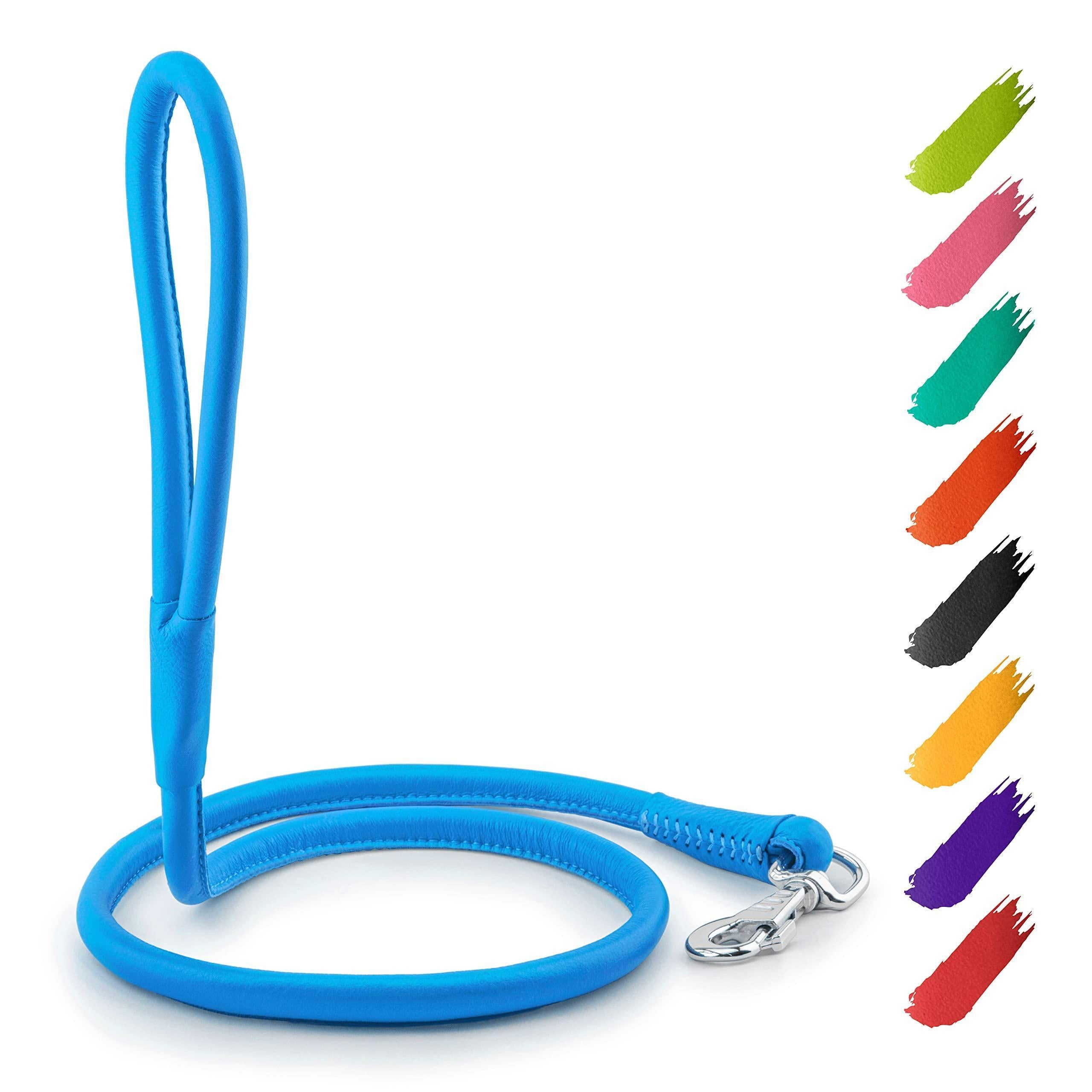 Rolled Leather Dog Leash 4 ft x 0.3 in All Sizes Blue Rolled Leather Dog Leash 4 ft x 0.3 in All Sizes Blue