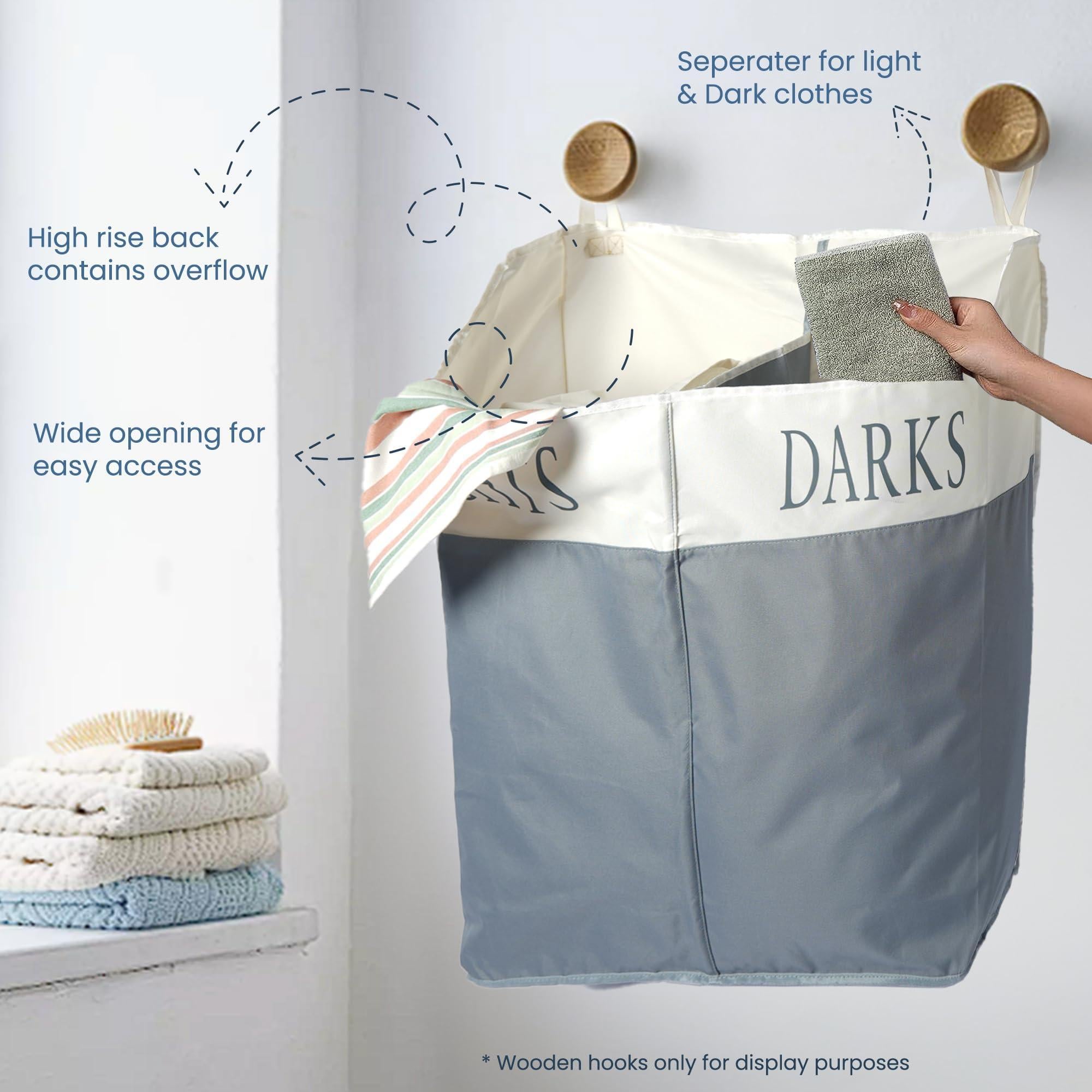The Fine Living Co. X Large Two Compartments Hanging Laundry Hamper with Over Door Hooks Durable Space Saving Laundry Bag Storage with Bottom Zipper Wide Open Top Dark Light Compartment(25 x10 x31 ) The Fine Living Co. X Large Two Compartments Hanging Laundry Hamper with Over Door Hooks Durable Space Saving Laundry Bag Storage with Bottom Zipper Wide Open Top Dark Light Compartment(25 x10 x31 )