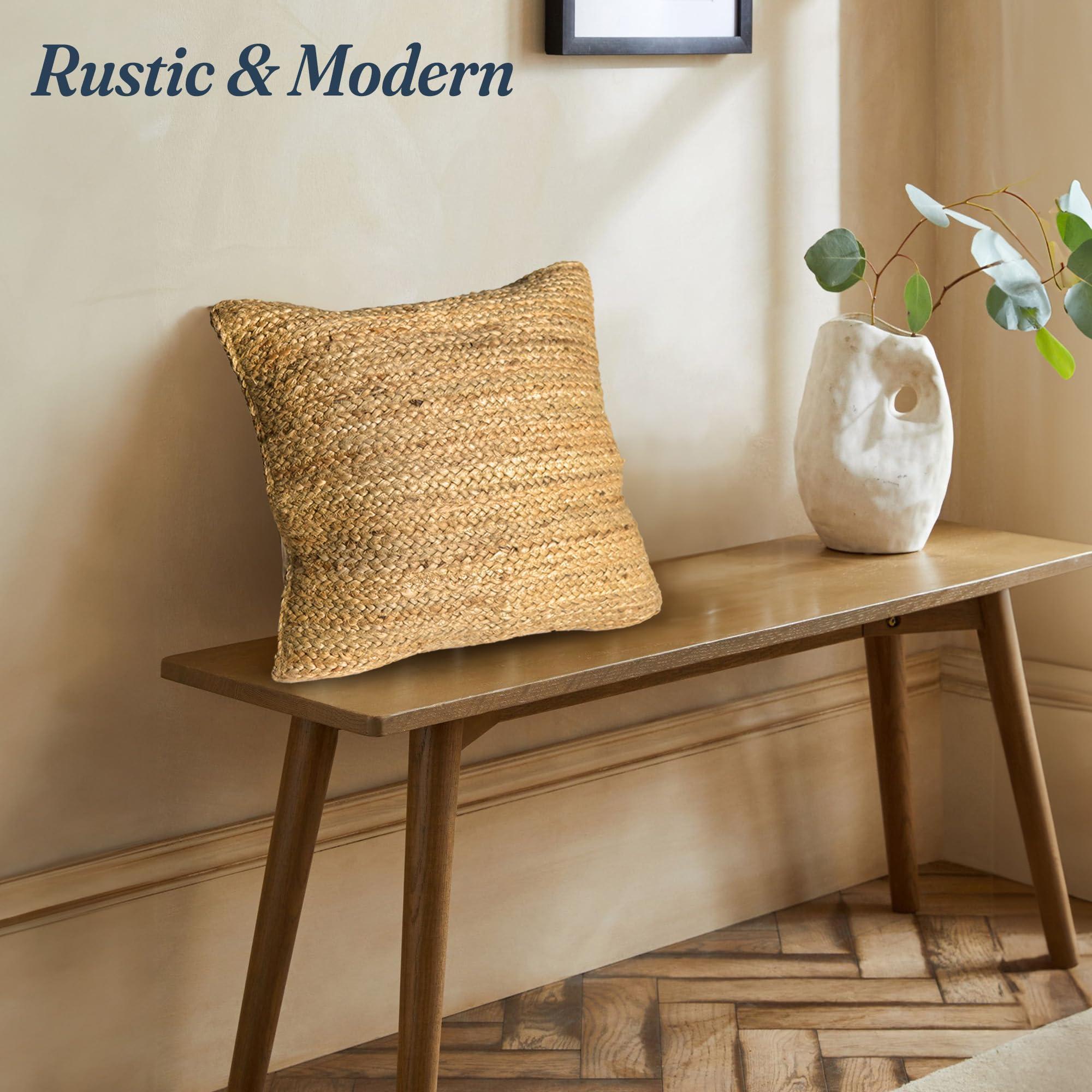 The Fine Living Co. Jute Throw Pillow Covers Braided Decorative Pillow Covers Farmhouse Accent Pillows for Couch Living Room Decor 18 x 18 inch Natural 1Pc The Fine Living Co. Jute Throw Pillow Covers Braided Decorative Pillow Covers Farmhouse Accent Pillows for Couch Living Room Decor 18 x 18 inch Natural 1Pc