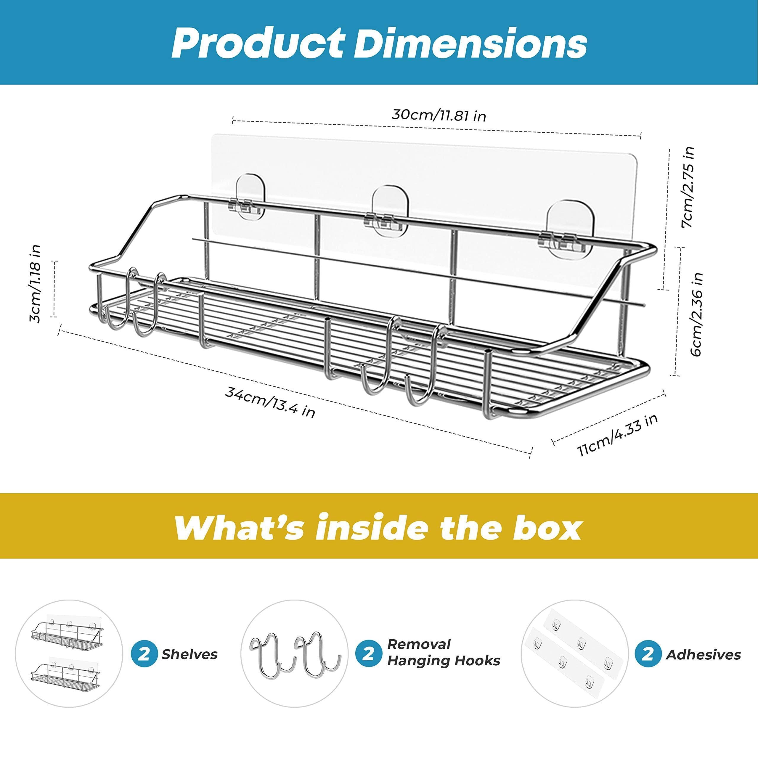 2 Pack Silver Adhesive Shower Caddy Shower Shelf Organizer for Bathroom Organization with Hooks SUS304 Stainless Steel 2 Pack Silver Adhesive Shower Caddy Shower Shelf Organizer for Bathroom Organization with Hooks SUS304 Stainless Steel