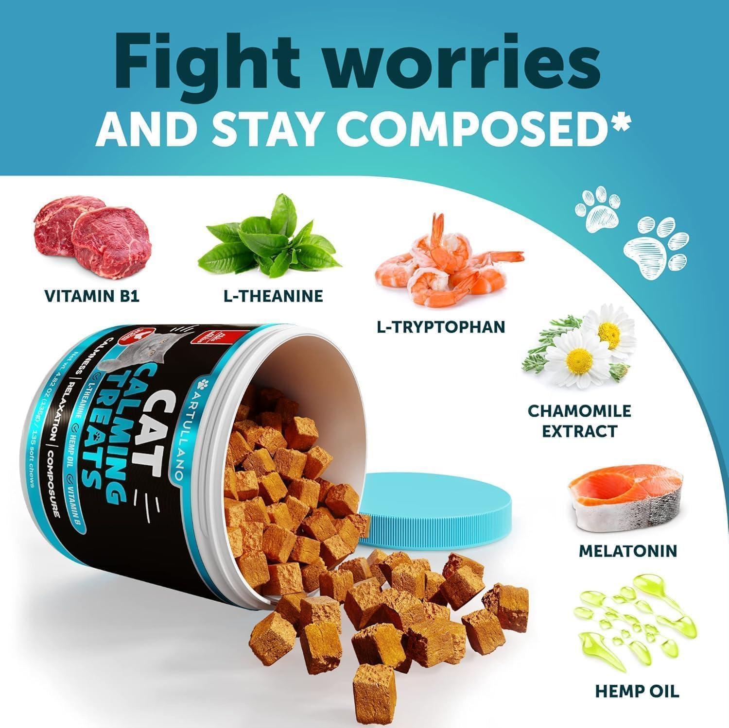 Hemp Calming Treats for Cats & Kittens Anxiety Relief Melatonin Hemp Calming Treats for Cats & Kittens Anxiety Relief Melatonin