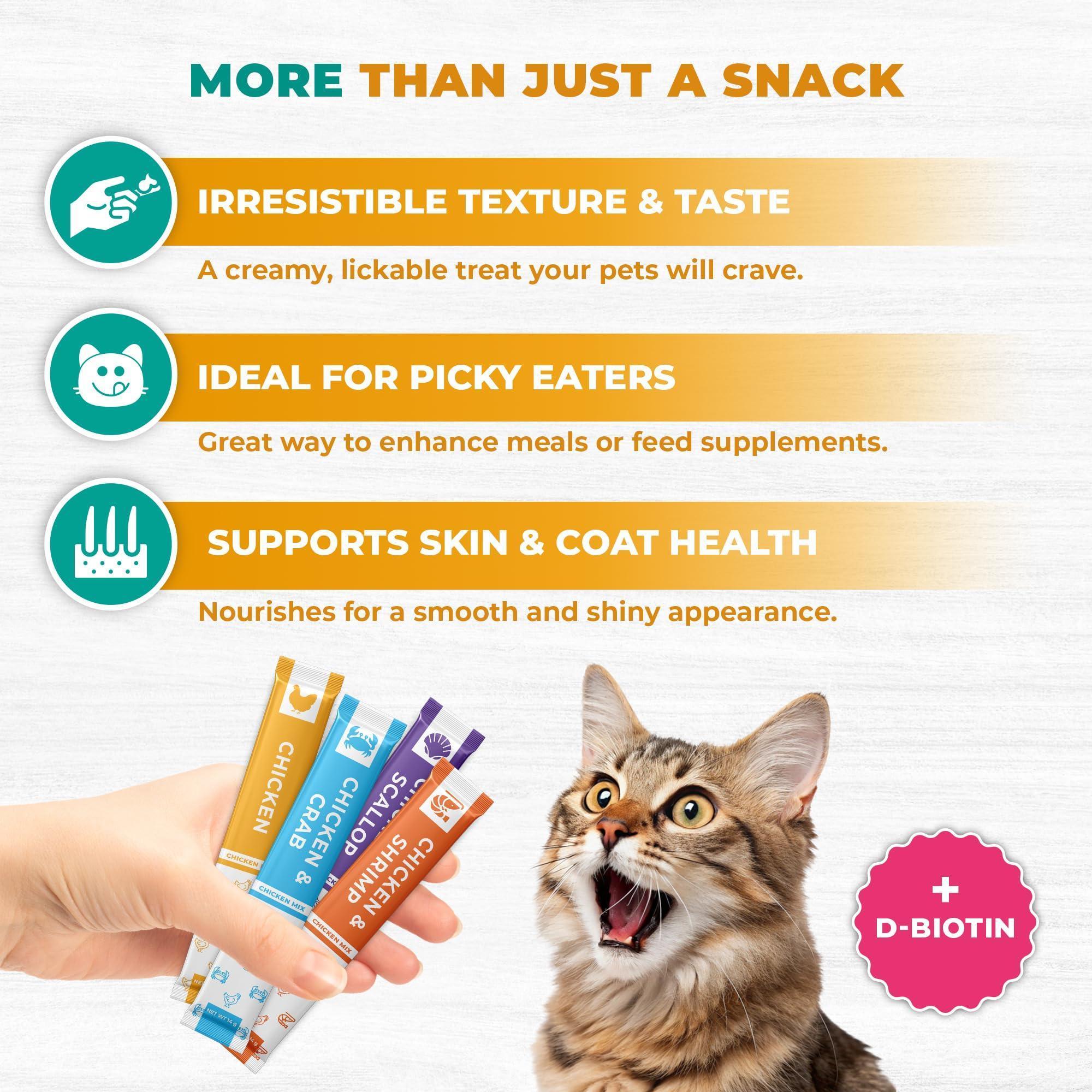 Lickable Cat Treats Squeeze Tubes 20 Sticks Chicken Skin & Coat Multivitamin Lickable Cat Treats Squeeze Tubes 20 Sticks Chicken Skin & Coat Multivitamin