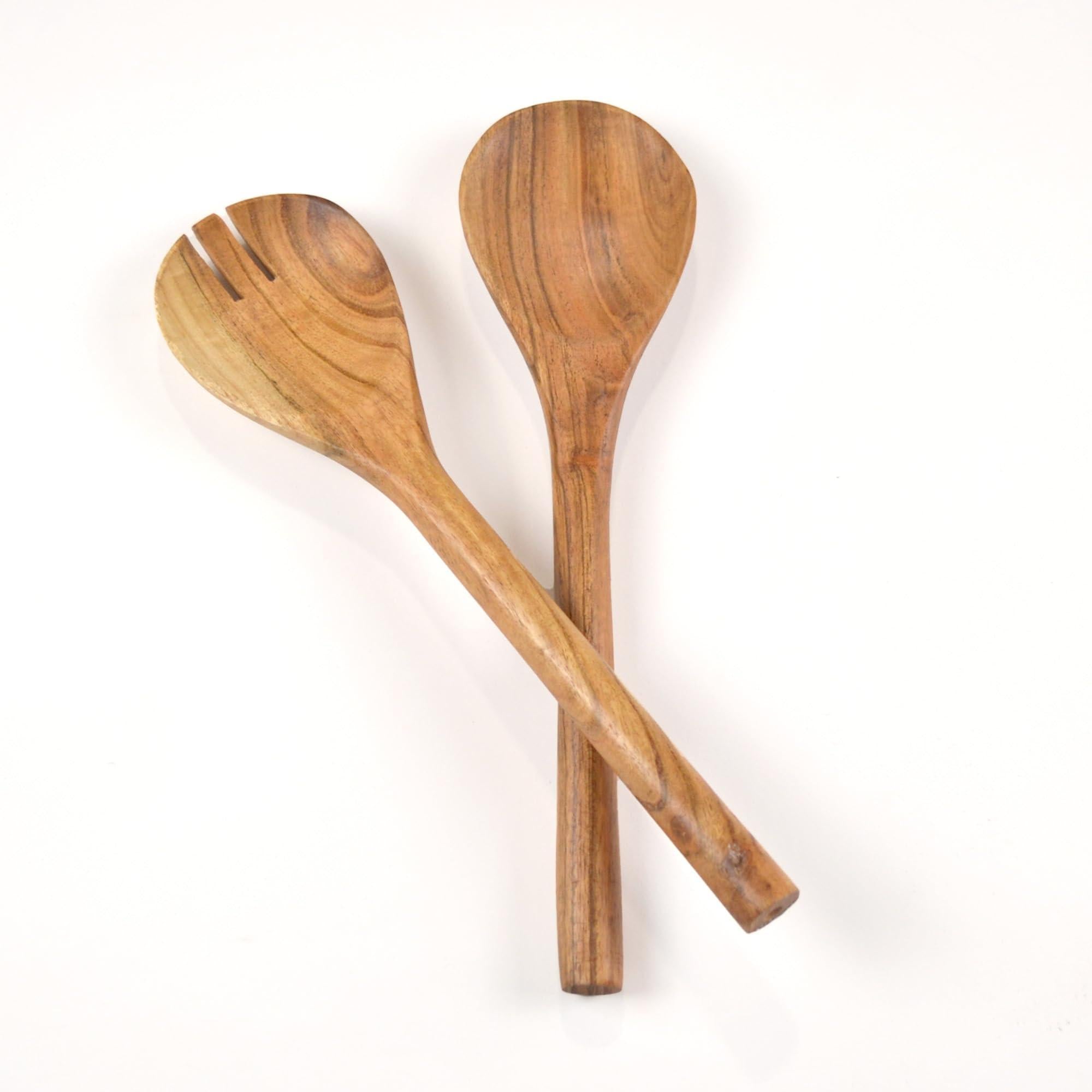The Fine Living Co. Acacia Salad Servers 11 Inches Wooden Spoon Handcrafted Kitchen Utensils for Mixing Tossing Cooking (2 Piece Set Natural) The Fine Living Co. Acacia Salad Servers 11 Inches Wooden Spoon Handcrafted Kitchen Utensils for Mixing Tossing Cooking (2 Piece Set Natural)