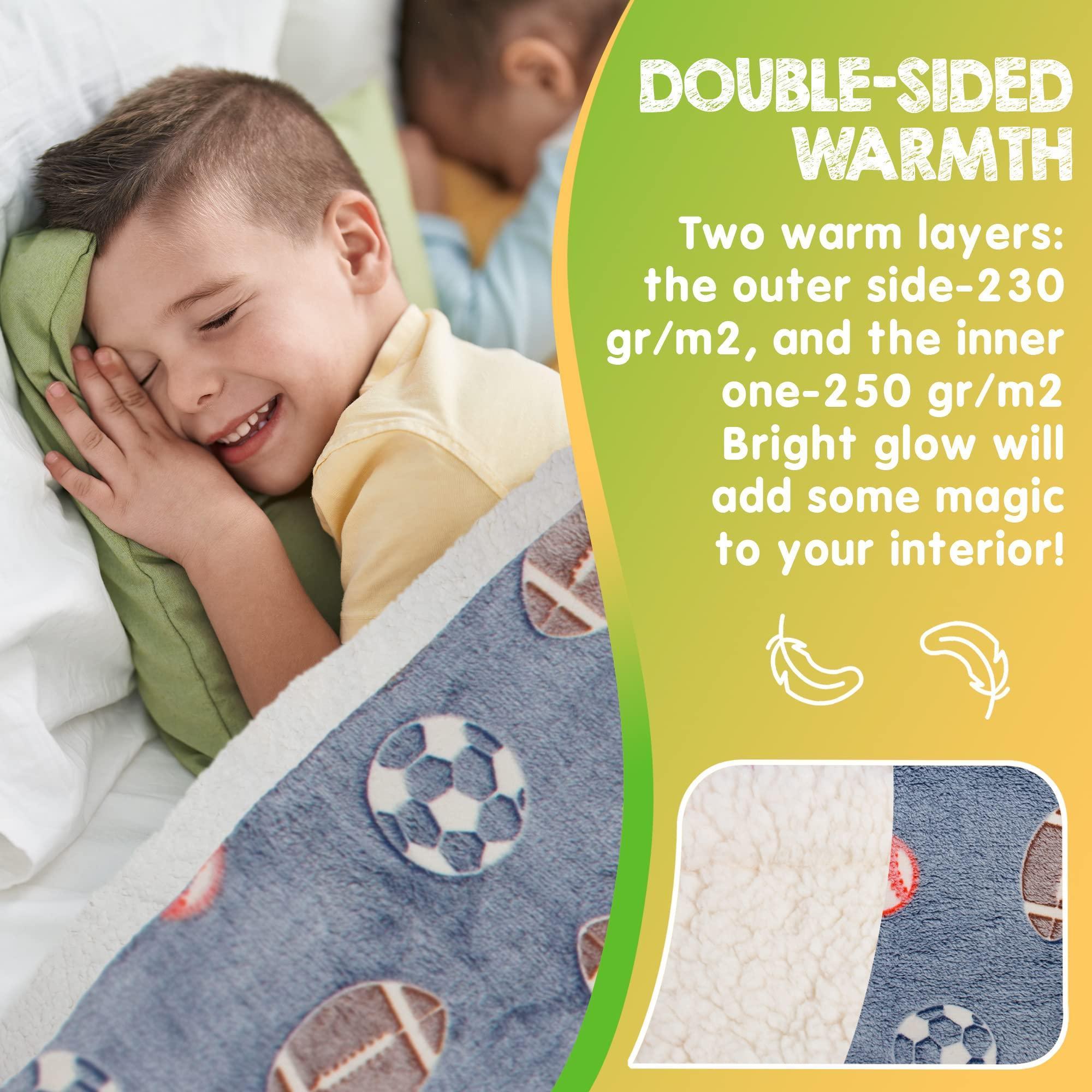 Glow in The Dark Blanket 6 Hours Glow 50 x 60 Inch Blue Flannel Fleece Blanket for Boys Two Sided Soccer Kids Blanket 6 Hours Glow in The Dark Blankets Glow in The Dark Blanket 6 Hours Glow 50 x 60 Inch Blue Flannel Fleece Blanket for Boys Two Sided Soccer Kids Blanket 6 Hours Glow in The Dark Blankets