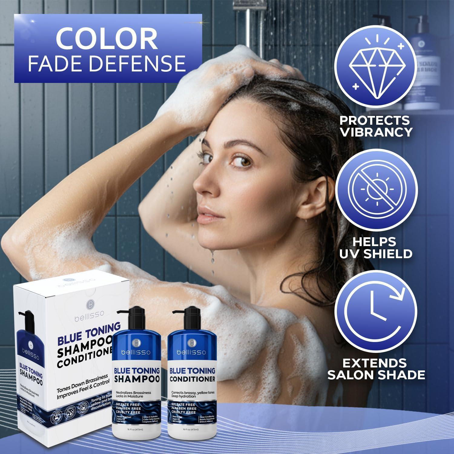Blue Shampoo and Conditioner Set 16 Fl Oz Set of 2 Sulfate Free and Paraben Free Neutralizing Toner to Correct Orange Brassy Hair Back to Brunette Professional Formula For Women Men Blue Shampoo and Conditioner Set 16 Fl Oz Set of 2 Sulfate Free and Paraben Free Neutralizing Toner to Correct Orange Brassy Hair Back to Brunette Professional Formula For Women Men