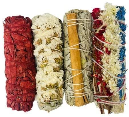 Bholi Sage Plus Sage Smudge Kit for Cleansing Negative Energy and Cleansing House Sinuata Dragon Blood Cinnamon and Triple Flower sage Smudge Sticks with White Sage California sage Sticks Pack of 4 Bholi Sage Plus Sage Smudge Kit for Cleansing Negative Energy and Cleansing House Sinuata Dragon Blood Cinnamon and Triple Flower sage Smudge Sticks with White Sage California sage Sticks Pack of 4