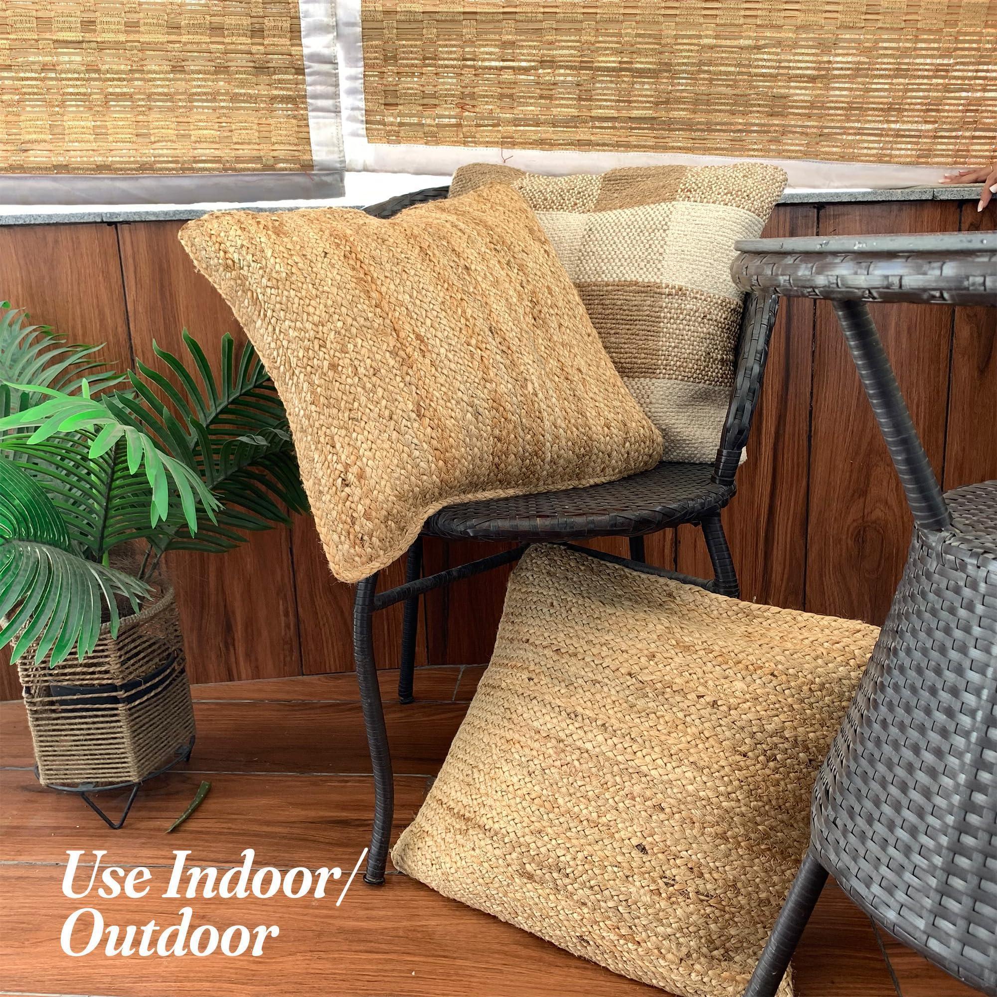 The Fine Living Co. Jute Throw Pillow Covers Braided Decorative Pillow Covers Farmhouse Accent Pillows for Couch Living Room Decor 18 x 18 inch Natural 2Pc The Fine Living Co. Jute Throw Pillow Covers Braided Decorative Pillow Covers Farmhouse Accent Pillows for Couch Living Room Decor 18 x 18 inch Natural 2Pc