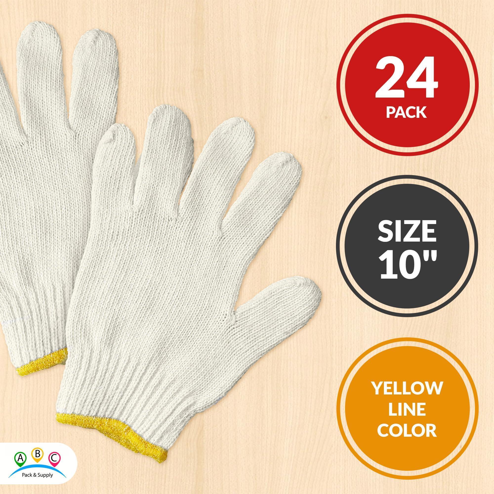 12 pairs String Knit Work Gloves 10 Inch Cotton and Polyester String Knit Gloves. Reusable Roping Gloves for Men and Women with Yellow Line. 12 pairs String Knit Work Gloves 10 Inch Cotton and Polyester String Knit Gloves. Reusable Roping Gloves for Men and Women with Yellow Line.