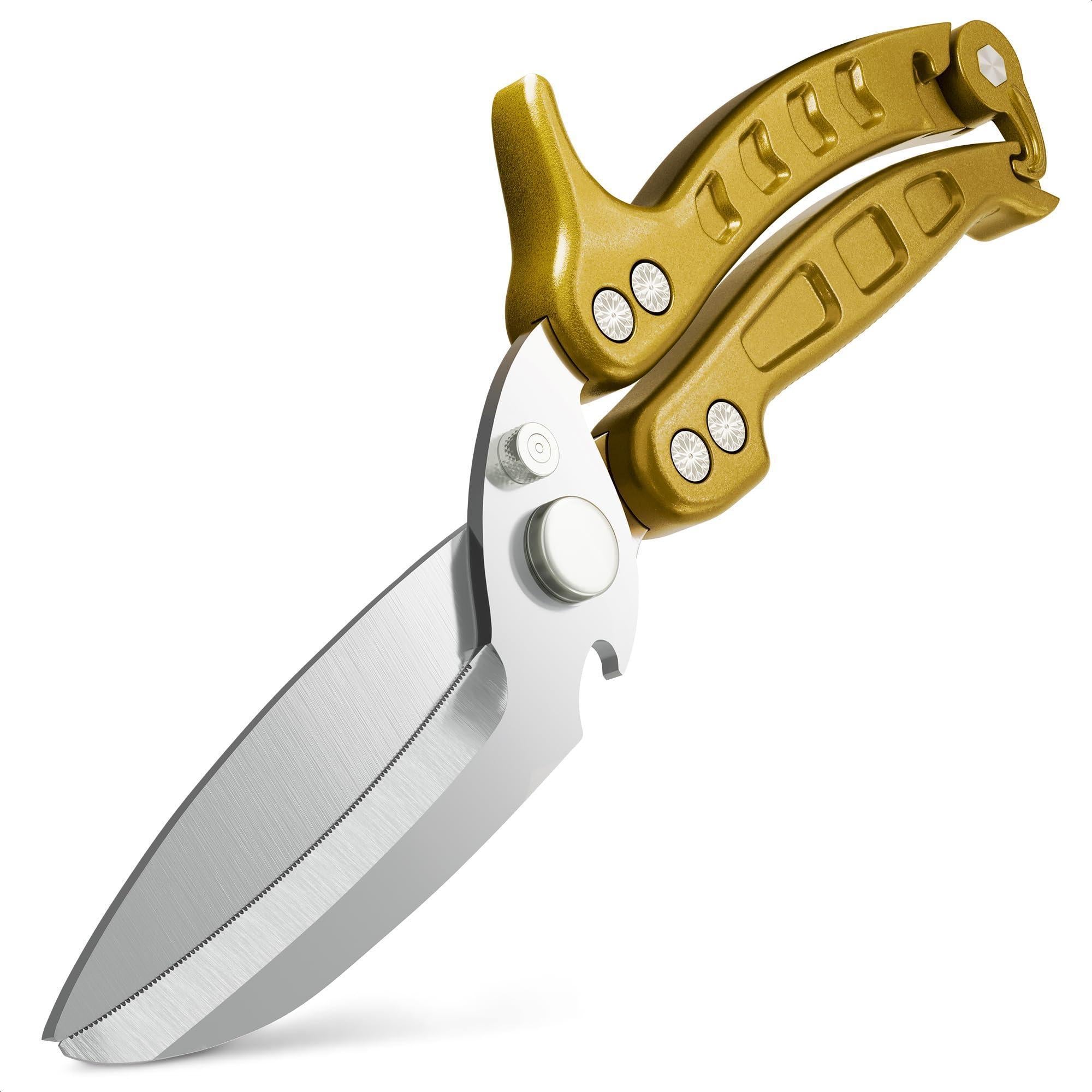 4 in 1 Multifunction Heavy Duty Kitchen Shears Sharp Seafood Fish Turkey Chicken Shears with Non Slip Metal Handle & Micro Serrated Blades for Meat Spring Loaded Bone Scissors Gold 4 in 1 Multifunction Heavy Duty Kitchen Shears Sharp Seafood Fish Turkey Chicken Shears with Non Slip Metal Handle & Micro Serrated Blades for Meat Spring Loaded Bone Scissors Gold