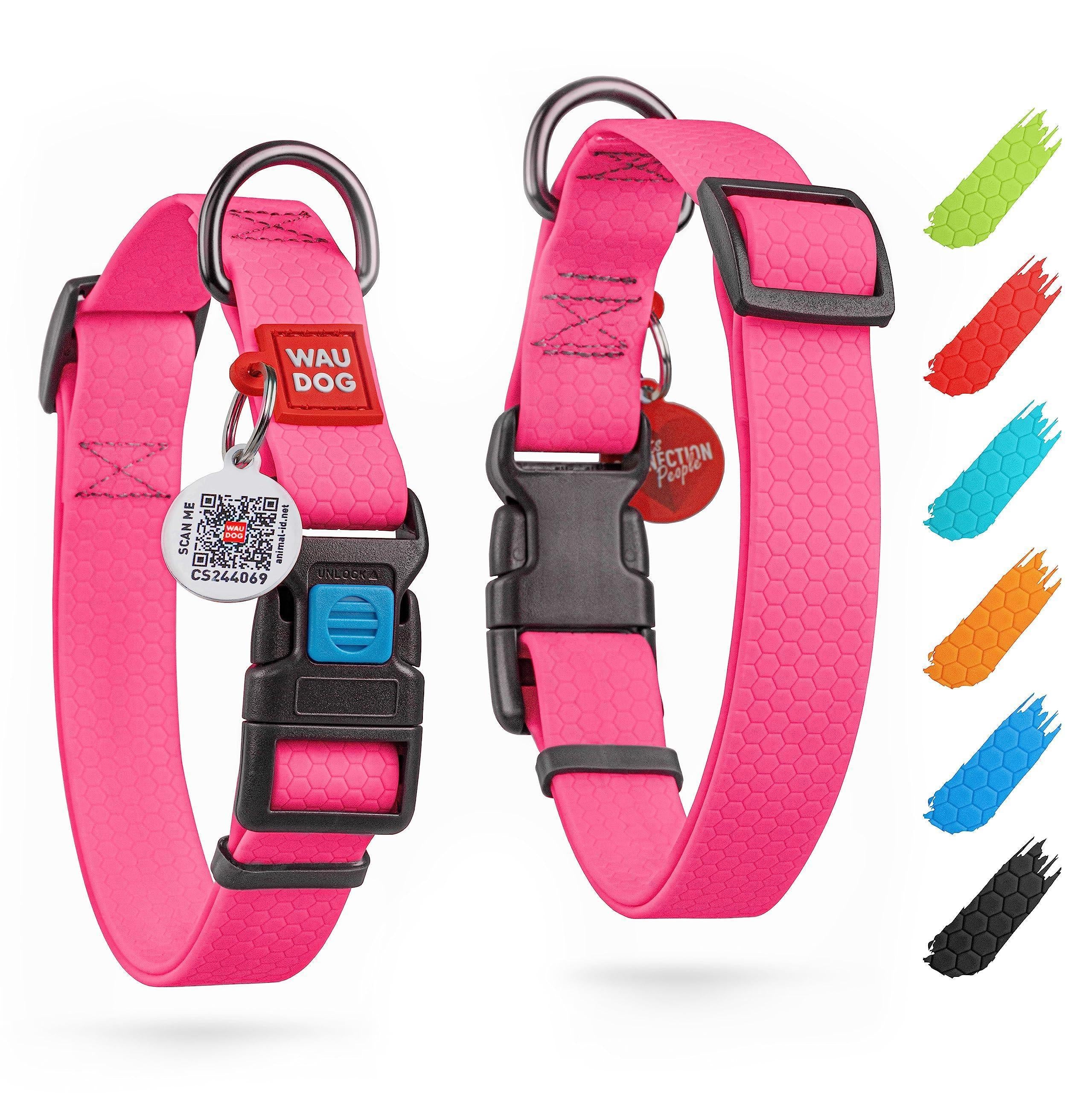Waterproof Dog Collar Adjustable All Sizes Breakaway Buckle & QR Tag Pink Waterproof Dog Collar Adjustable All Sizes Breakaway Buckle & QR Tag Pink