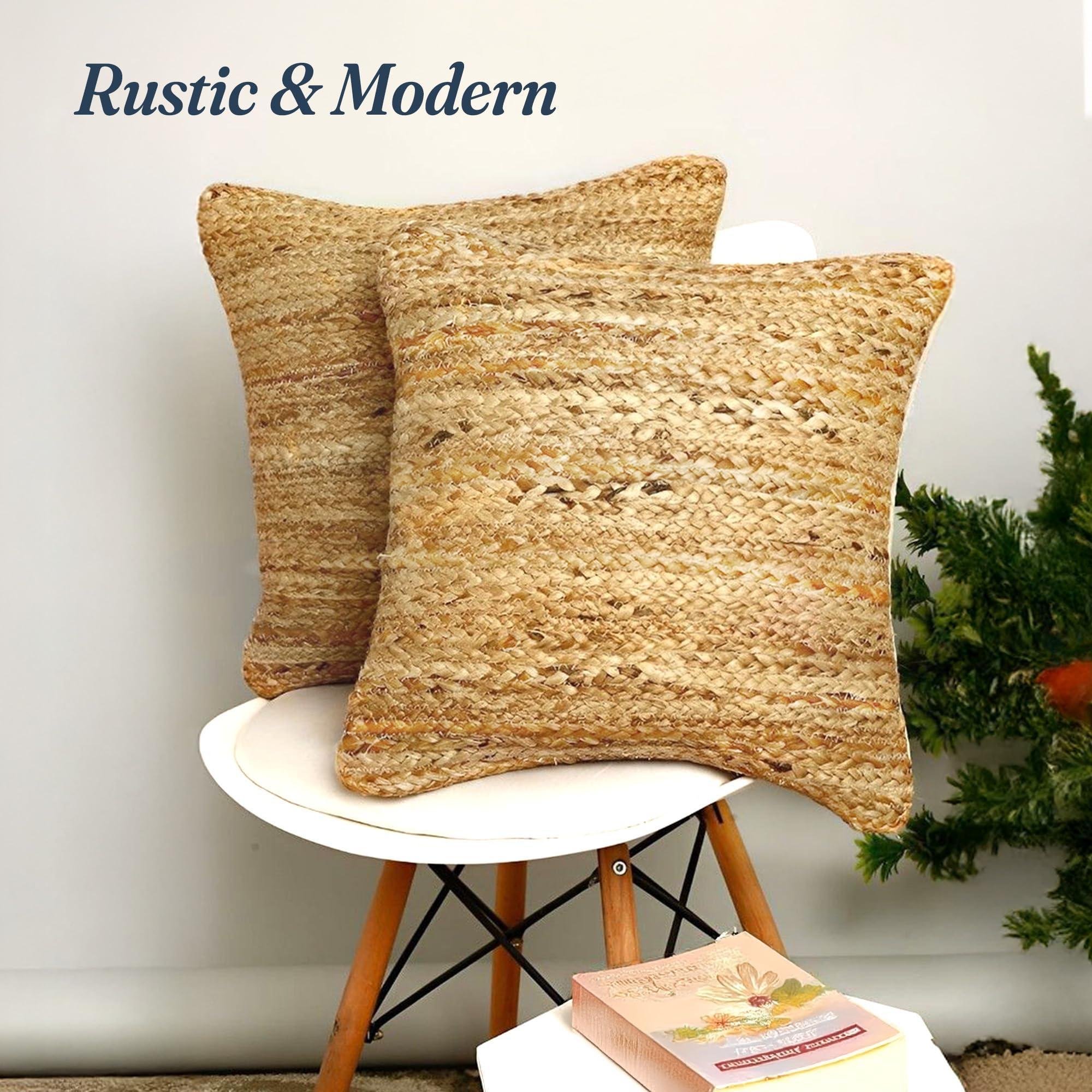 The Fine Living Co. Jute Throw Pillow Covers Braided Decorative Pillow Covers Farmhouse Accent Pillows for Couch Living Room Decor 18 x 18 inch Natural 2Pc The Fine Living Co. Jute Throw Pillow Covers Braided Decorative Pillow Covers Farmhouse Accent Pillows for Couch Living Room Decor 18 x 18 inch Natural 2Pc