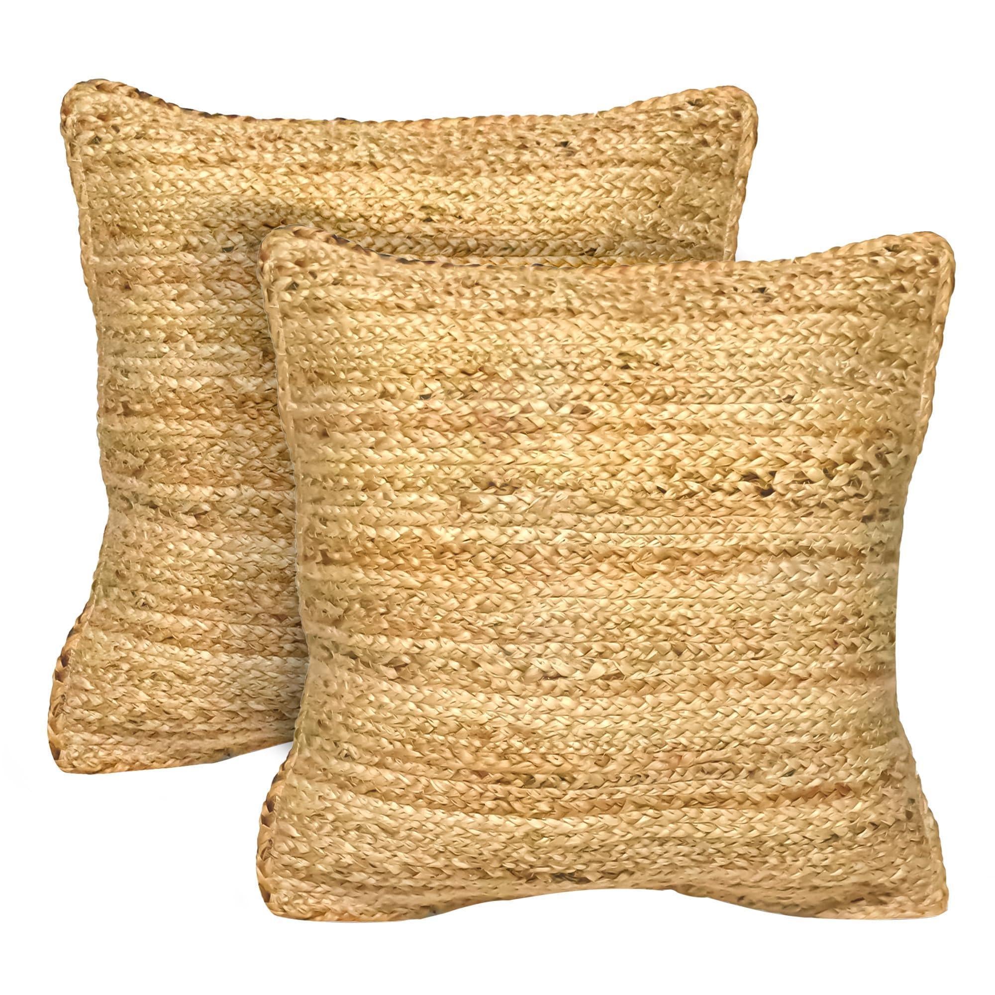 The Fine Living Co. Jute Throw Pillow Covers Braided Decorative Pillow Covers Farmhouse Accent Pillows for Couch Living Room Decor 18 x 18 inch Natural 2Pc The Fine Living Co. Jute Throw Pillow Covers Braided Decorative Pillow Covers Farmhouse Accent Pillows for Couch Living Room Decor 18 x 18 inch Natural 2Pc