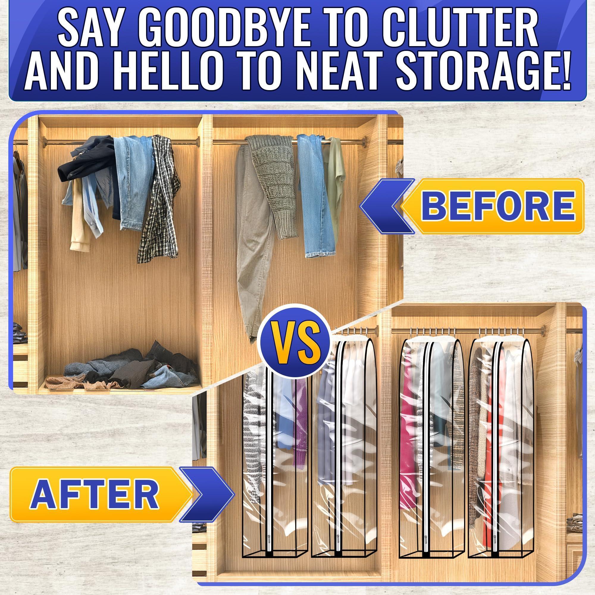 4 Pcs Clear Garment Bags for Hanging Clothes – Dust Proof Suit Bags for Closet Storage (40 x24 x10 ) with Zipper Sides – Designed for Travel & Organization Protects Clothes & Keeps Them Ready to Wear 4 Pcs Clear Garment Bags for Hanging Clothes – Dust Proof Suit Bags for Closet Storage (40 x24 x10 ) with Zipper Sides – Designed for Travel & Organization Protects Clothes & Keeps Them Ready to Wear