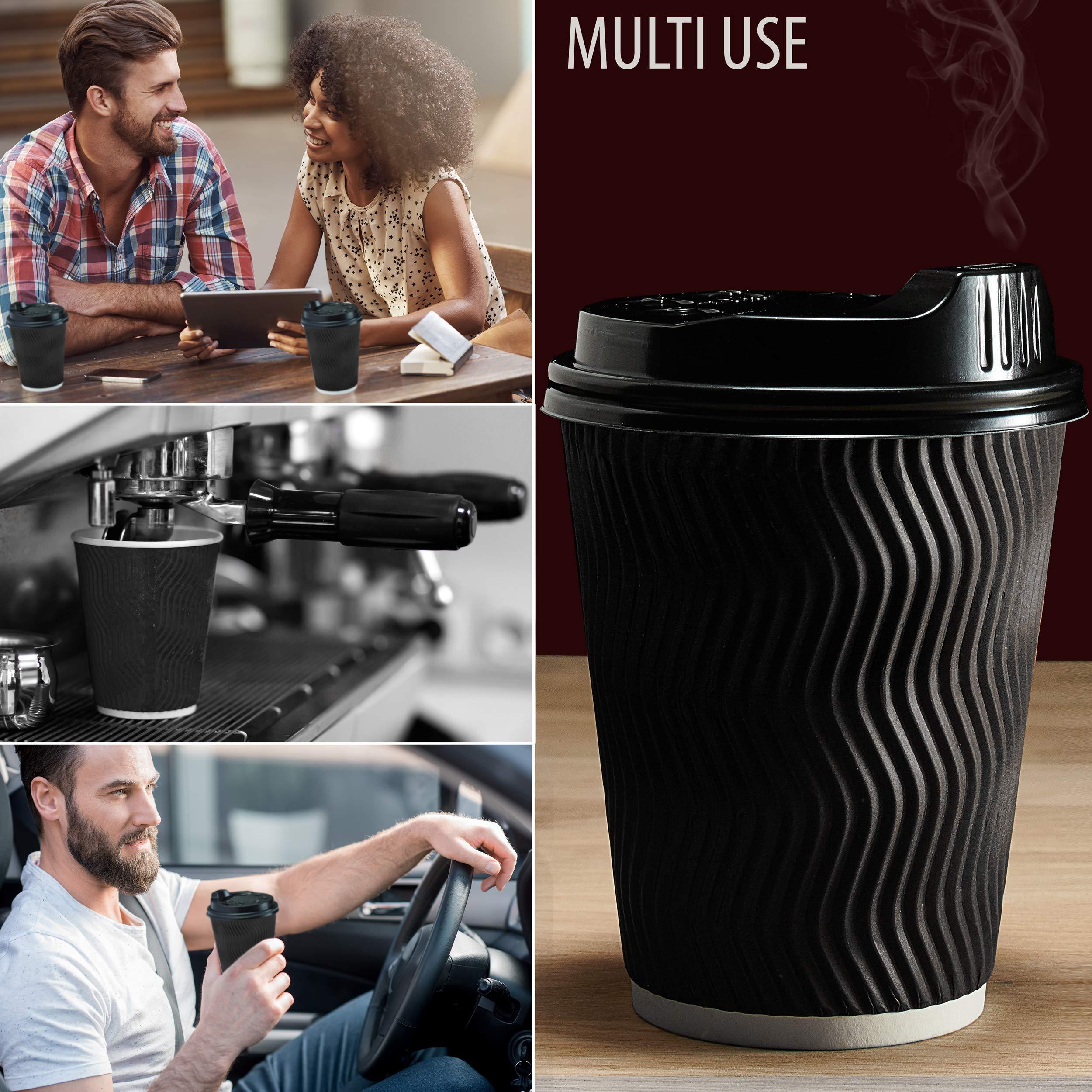Insulated Disposable Coffee Cups with Lids & Straws 12 oz 100 Packs Black Cups Insulated Disposable Coffee Cups with Lids & Straws 12 oz 100 Packs Black Cups