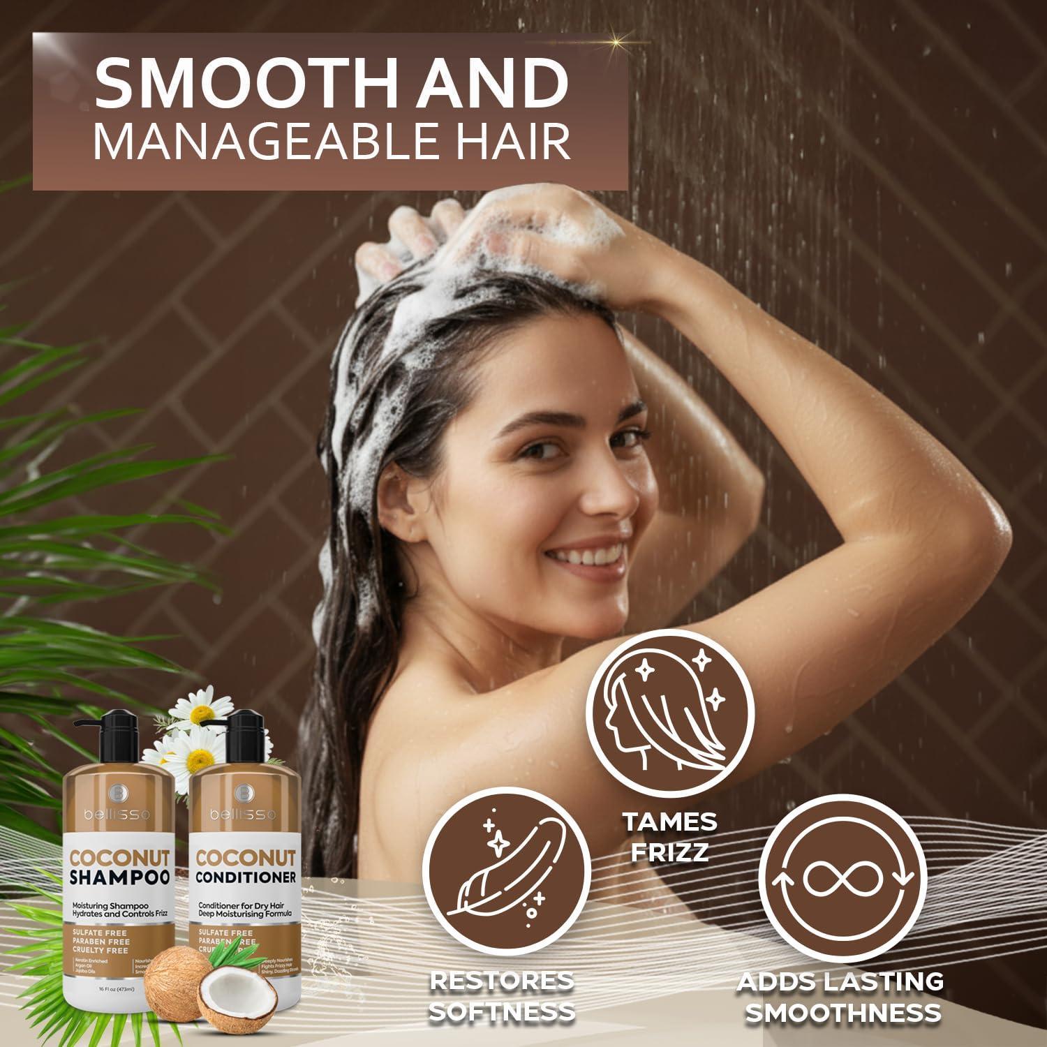 Coconut Shampoo and Conditioner Set 16 Fl Oz Set of 2 Sulfate Free Deep Moisturizing Hydrating Anti Frizz Formula for Women and Men Professional Salon Grade Dry Damaged Hair Care Products Coconut Shampoo and Conditioner Set 16 Fl Oz Set of 2 Sulfate Free Deep Moisturizing Hydrating Anti Frizz Formula for Women and Men Professional Salon Grade Dry Damaged Hair Care Products