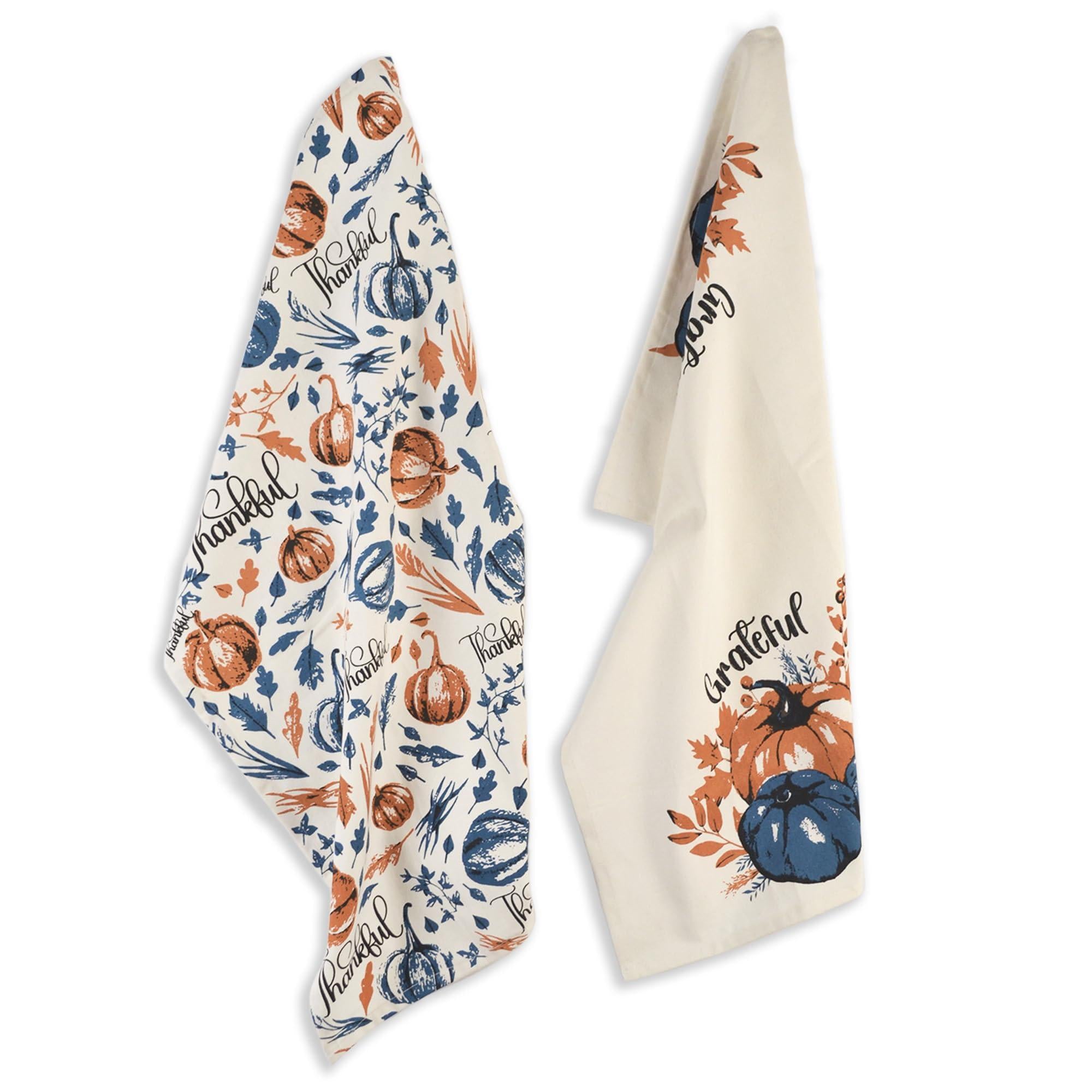 Set of 2 Thankful & Grateful Printed Dish Towels Hand Towels Boho Tea Towels Multifunctional Stylish Absorbent Quick Dry Soft 18 x28 100% Cotton Blue & Orange Set of 2 Thankful & Grateful Printed Dish Towels Hand Towels Boho Tea Towels Multifunctional Stylish Absorbent Quick Dry Soft 18 x28 100% Cotton Blue & Orange