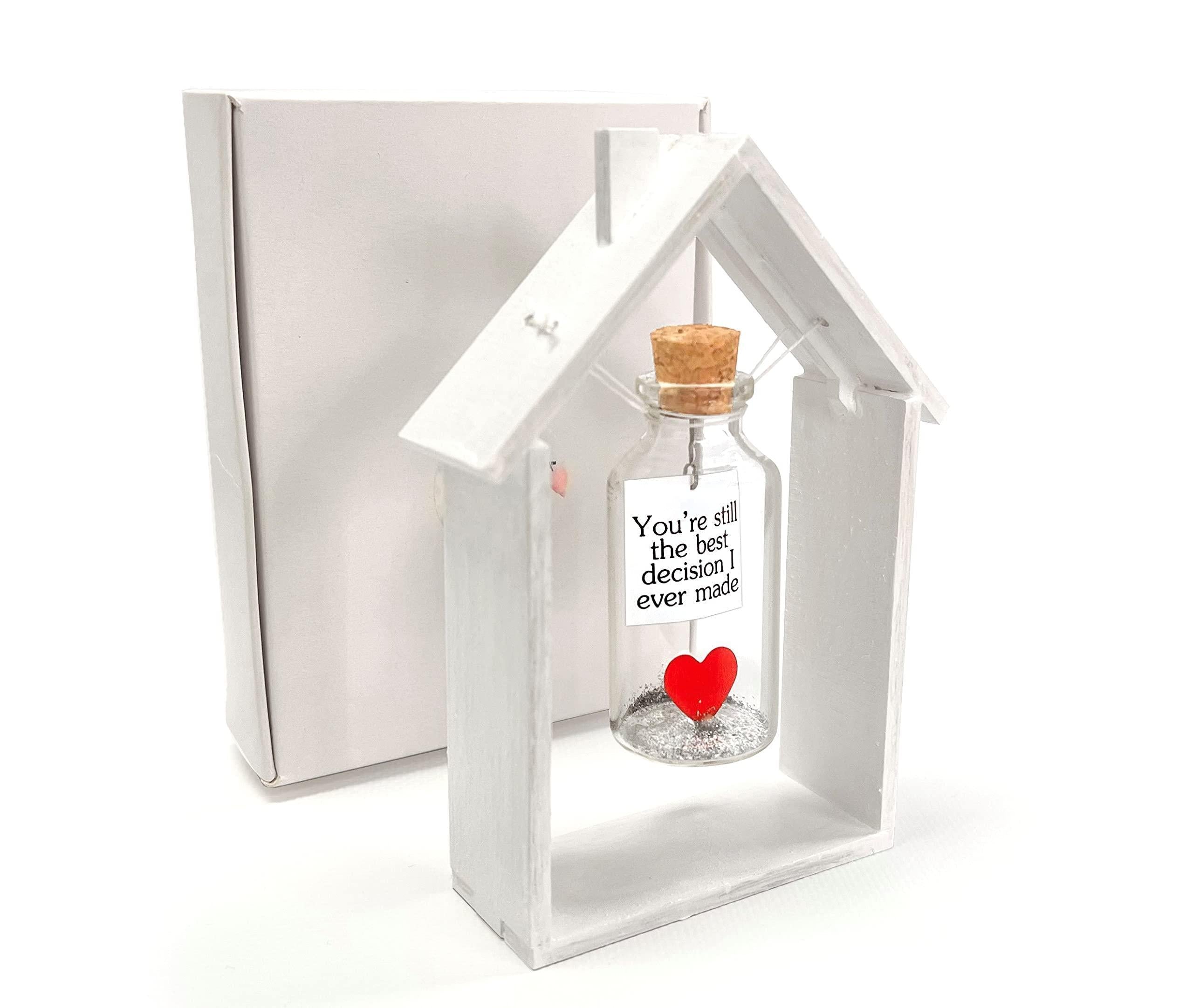Anniversary Gift for Her & Him Romantic Present for Boyfriend Girlfriend Custom Message I Love You Gifts to Wife Husband (Heart in Big Bottle You're Still The Best Decision In White Wood Frame) Anniversary Gift for Her & Him Romantic Present for Boyfriend Girlfriend Custom Message I Love You Gifts to Wife Husband (Heart in Big Bottle You're Still The Best Decision In White Wood Frame)