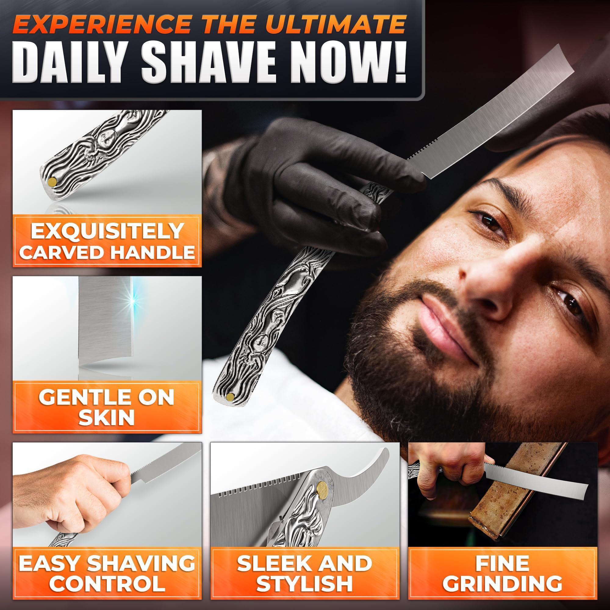 Straight Razor Carbon Steel Blade 11.4 in Secure Grip for Shaving Straight Razor Carbon Steel Blade 11.4 in Secure Grip for Shaving