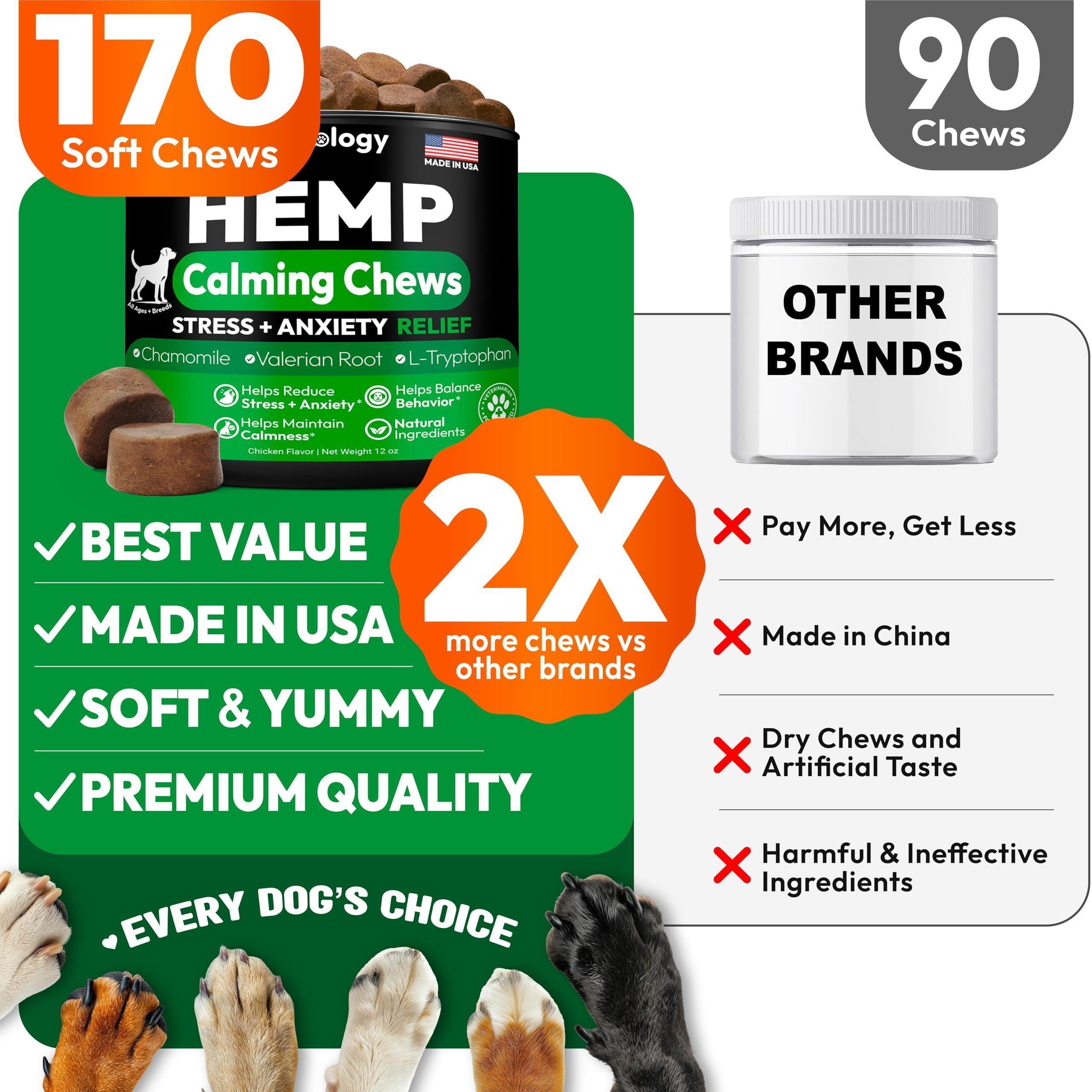 Hemp Calming Chews for Dogs 170 Count Anxiety Relief Hemp Calming Chews for Dogs 170 Count Anxiety Relief