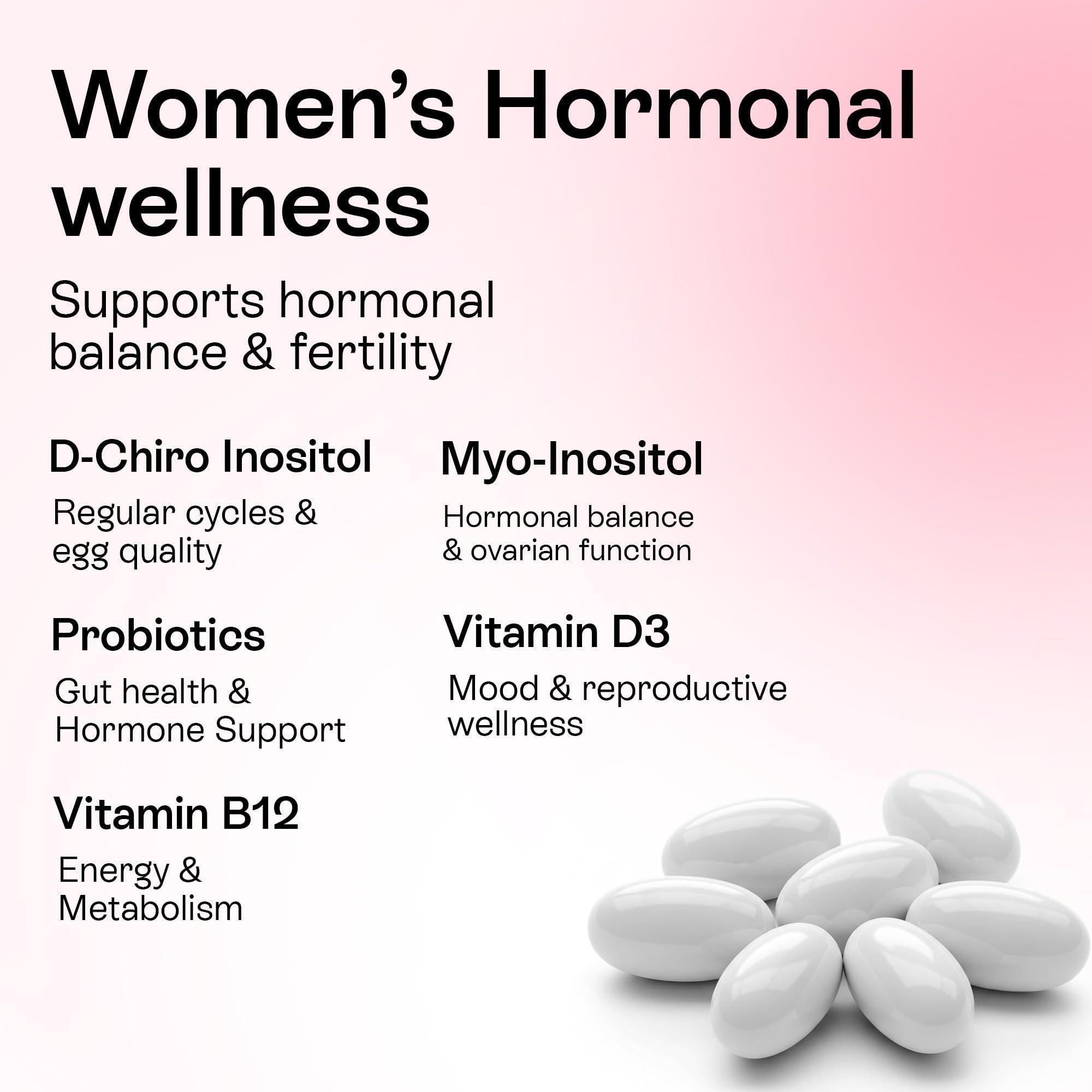 Myo Inositol D Chiro Inositol Supplement for Women Hormone Balance Healthy Ovarian Support 40:1 Myo Inositol Blend with Folate Vitamin D3 B12 & 20 Billion CFU Probiotics 60 Capsules Myo Inositol D Chiro Inositol Supplement for Women Hormone Balance Healthy Ovarian Support 40:1 Myo Inositol Blend with Folate Vitamin D3 B12 & 20 Billion CFU Probiotics 60 Capsules