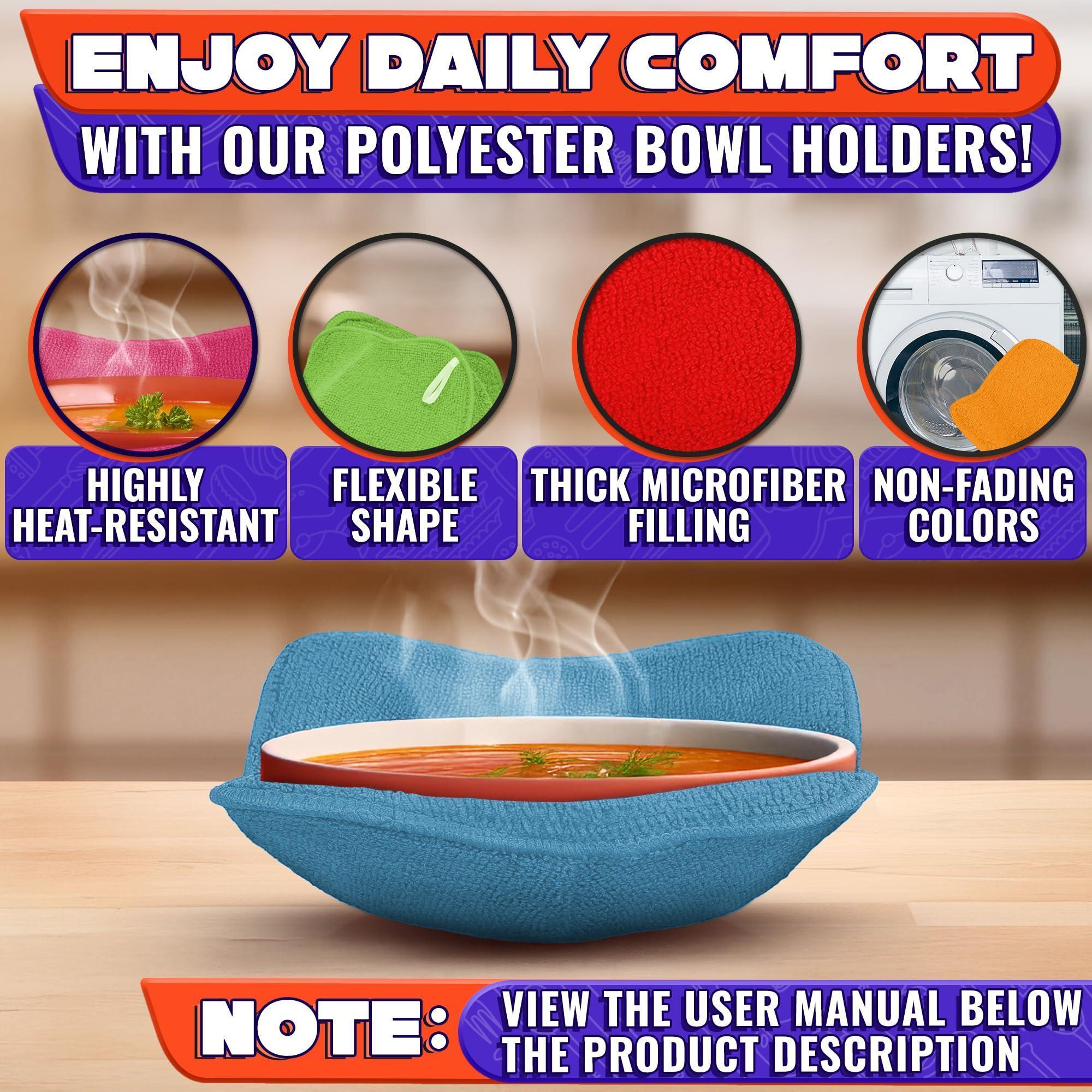 Microwave Bowl Holder Set of 5 – Five Color Pack Microwave Bowl Holders for Hot Food (7.5 x7.5 ) – Heat Resistant Fabric for Bowls Cups Saucers Machine Washable Microwave Bowl Holder Set of 5 – Five Color Pack Microwave Bowl Holders for Hot Food (7.5 x7.5 ) – Heat Resistant Fabric for Bowls Cups Saucers Machine Washable