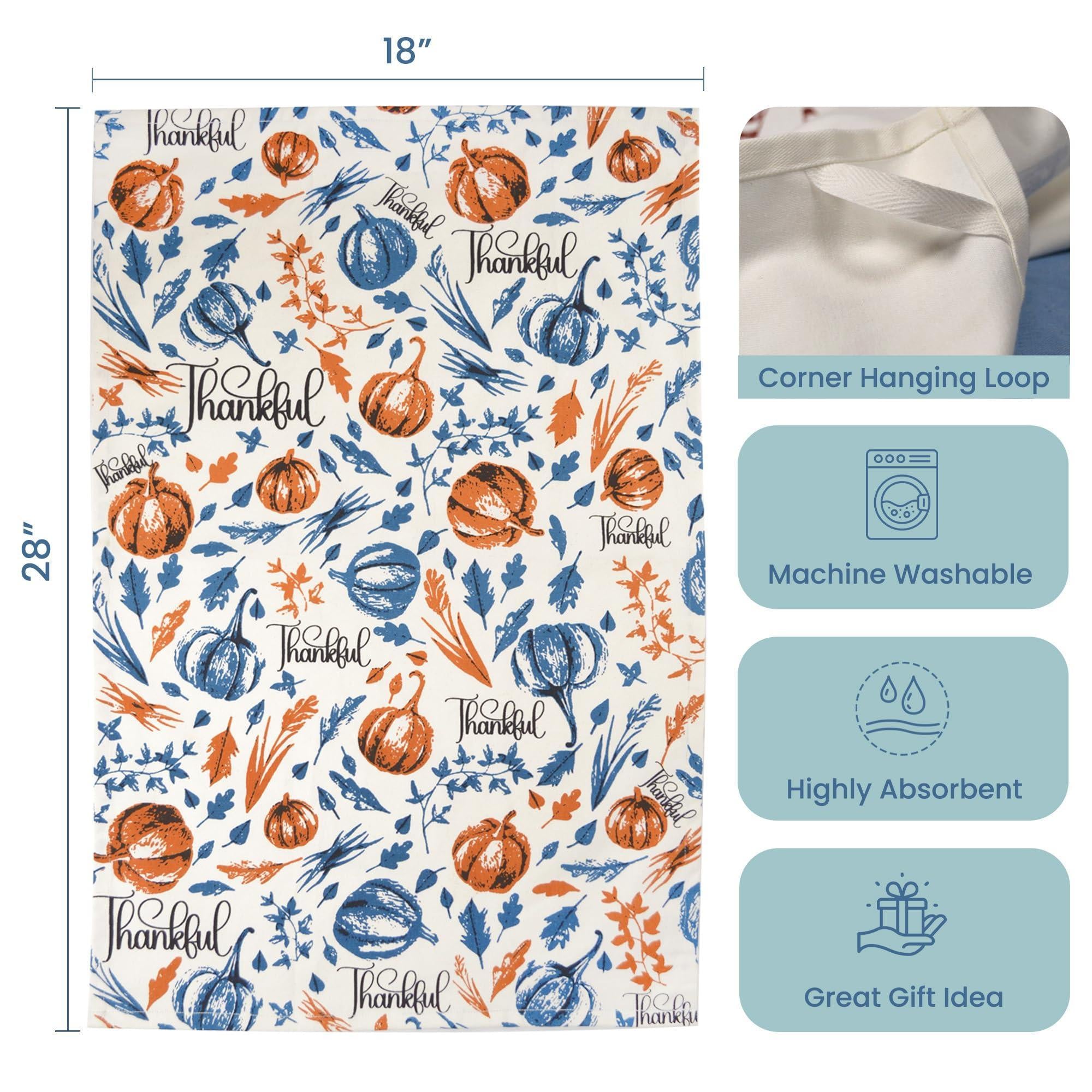 Set of 2 Thankful & Grateful Printed Dish Towels Hand Towels Boho Tea Towels Multifunctional Stylish Absorbent Quick Dry Soft 18 x28 100% Cotton Blue & Orange Set of 2 Thankful & Grateful Printed Dish Towels Hand Towels Boho Tea Towels Multifunctional Stylish Absorbent Quick Dry Soft 18 x28 100% Cotton Blue & Orange
