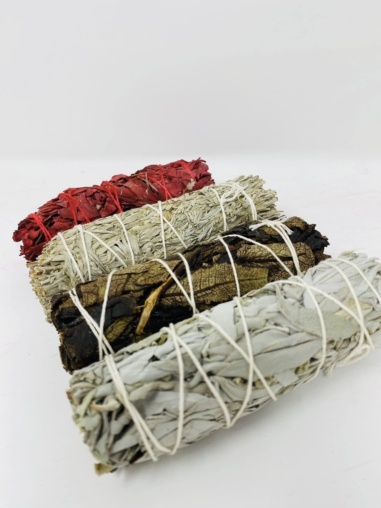 Variety Pack of White Sage Black Sage Blue Sage and Red Sage (Dragon Blood) Variety Pack of White Sage Black Sage Blue Sage and Red Sage (Dragon Blood)
