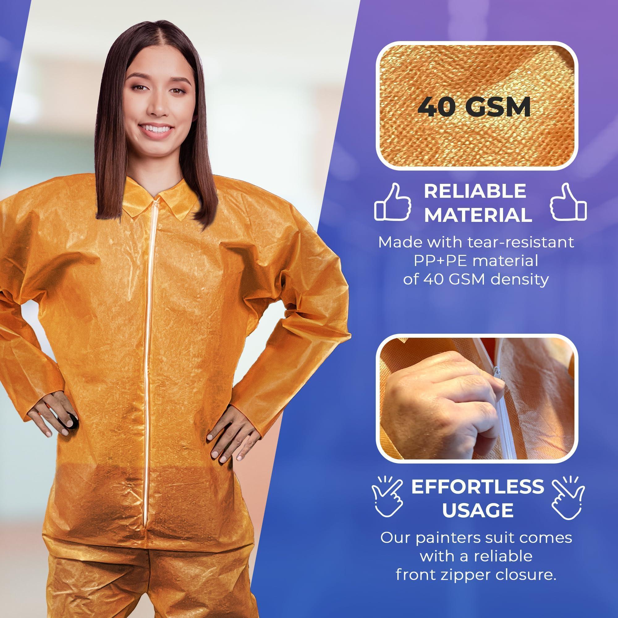 Orange Disposable Coveralls for Men Women 4X Large Pack of 5 Hazmat Suits Disposable Breathable PP PE 40 GSM Painters Coveralls Paint Suit with Open Wrists Ankles Front Zipper Orange Disposable Coveralls for Men Women 4X Large Pack of 5 Hazmat Suits Disposable Breathable PP PE 40 GSM Painters Coveralls Paint Suit with Open Wrists Ankles Front Zipper